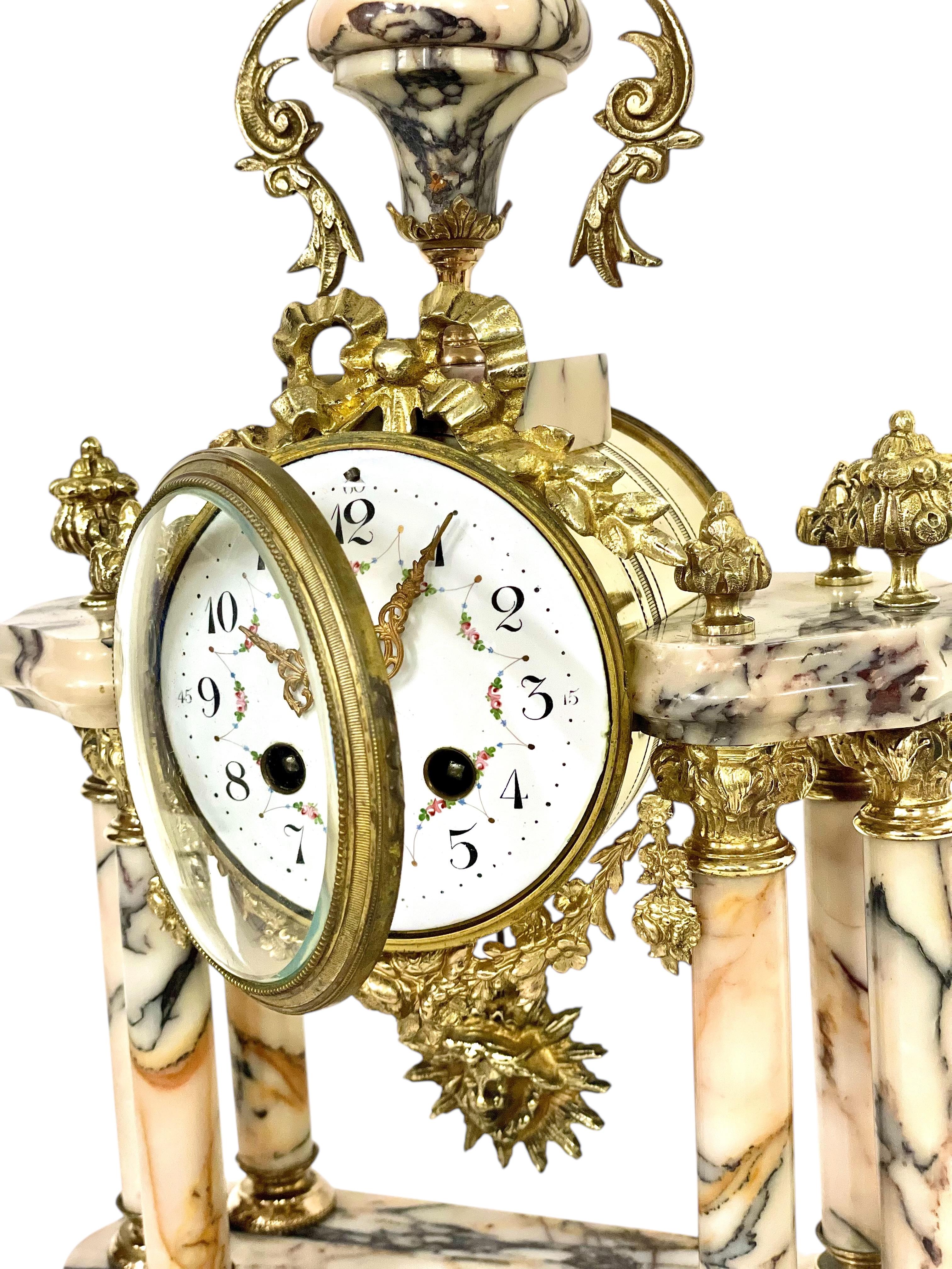 19th Century Louis XVI Style Gilt Bronze and Marble Clock
