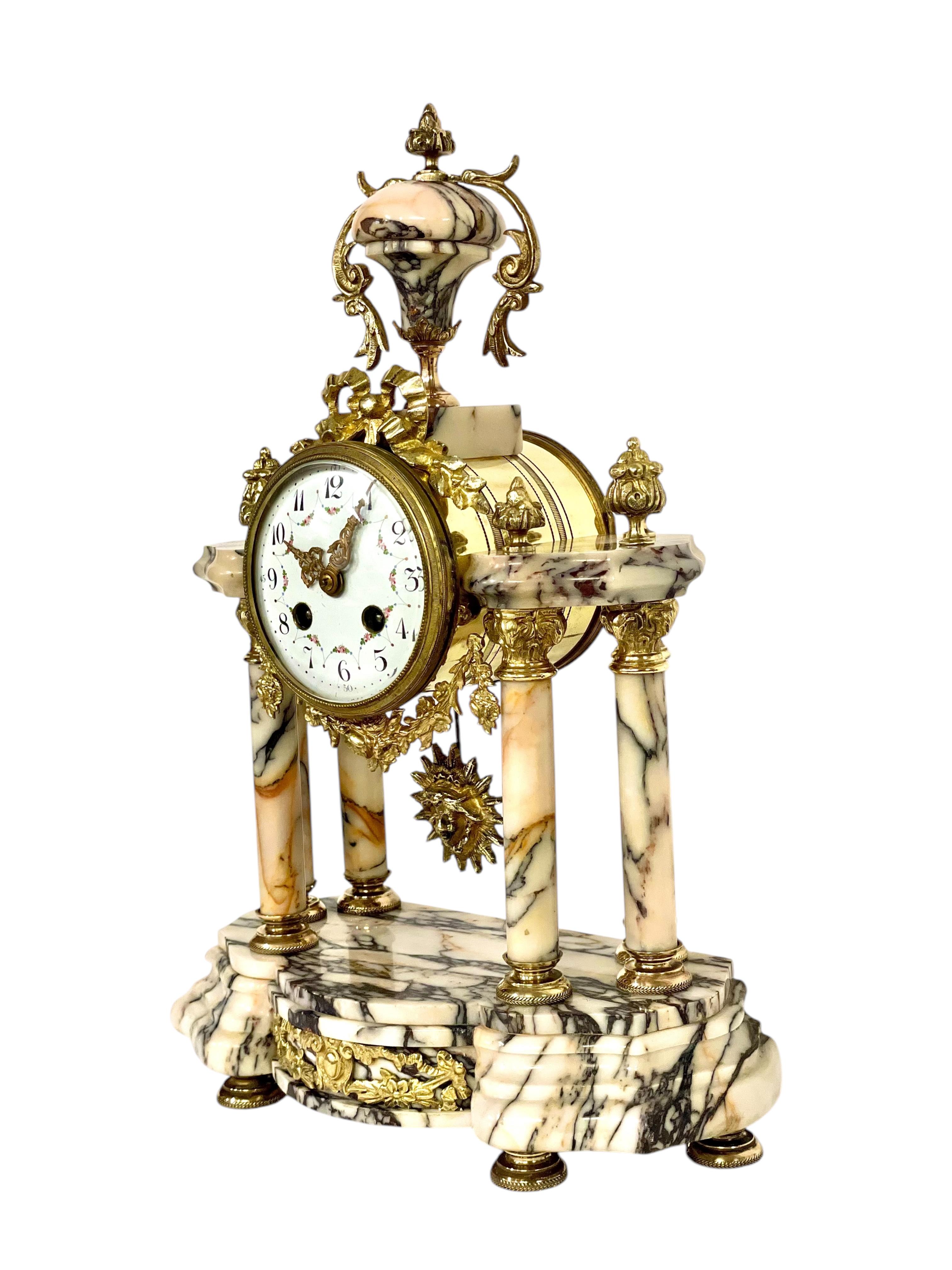 Louis XVI Style Gilt Bronze and Marble Clock 2