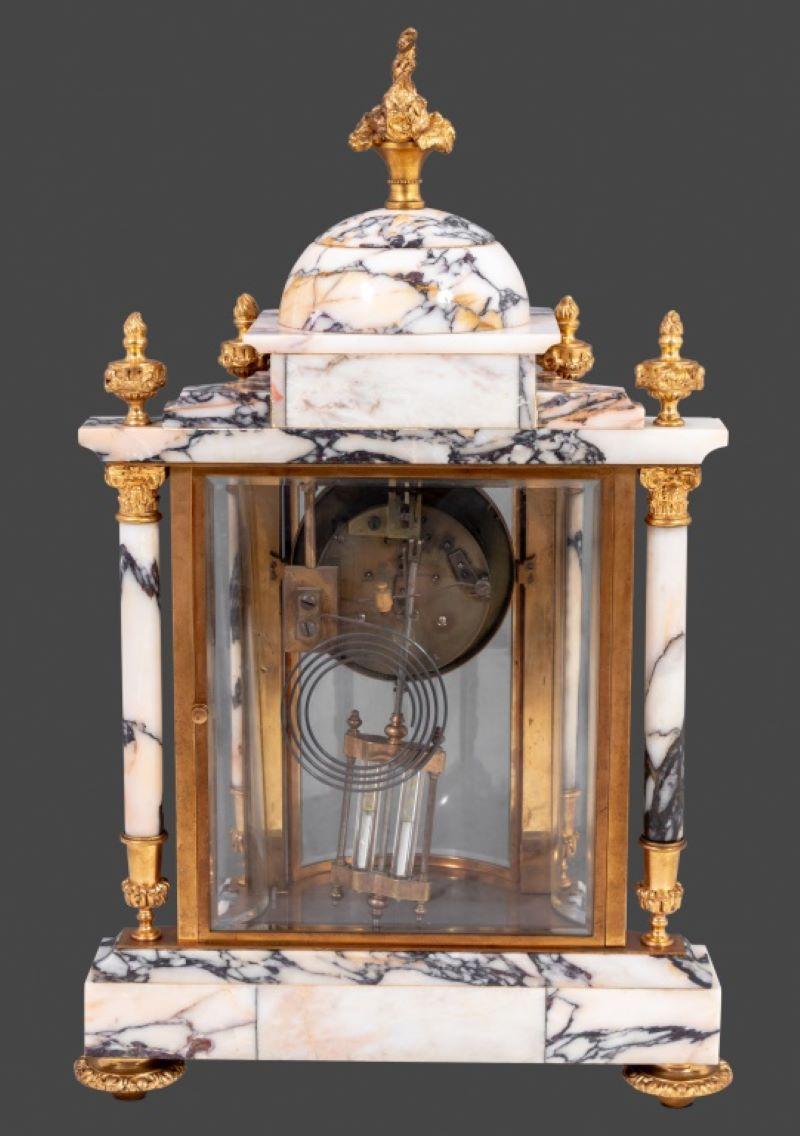 Louis XVI Style Gilt Bronze and Marble Clock Set In Good Condition For Sale In Astoria, NY
