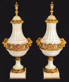 Louis XVI Style Gilt Bronze and Marble Urns, Pair