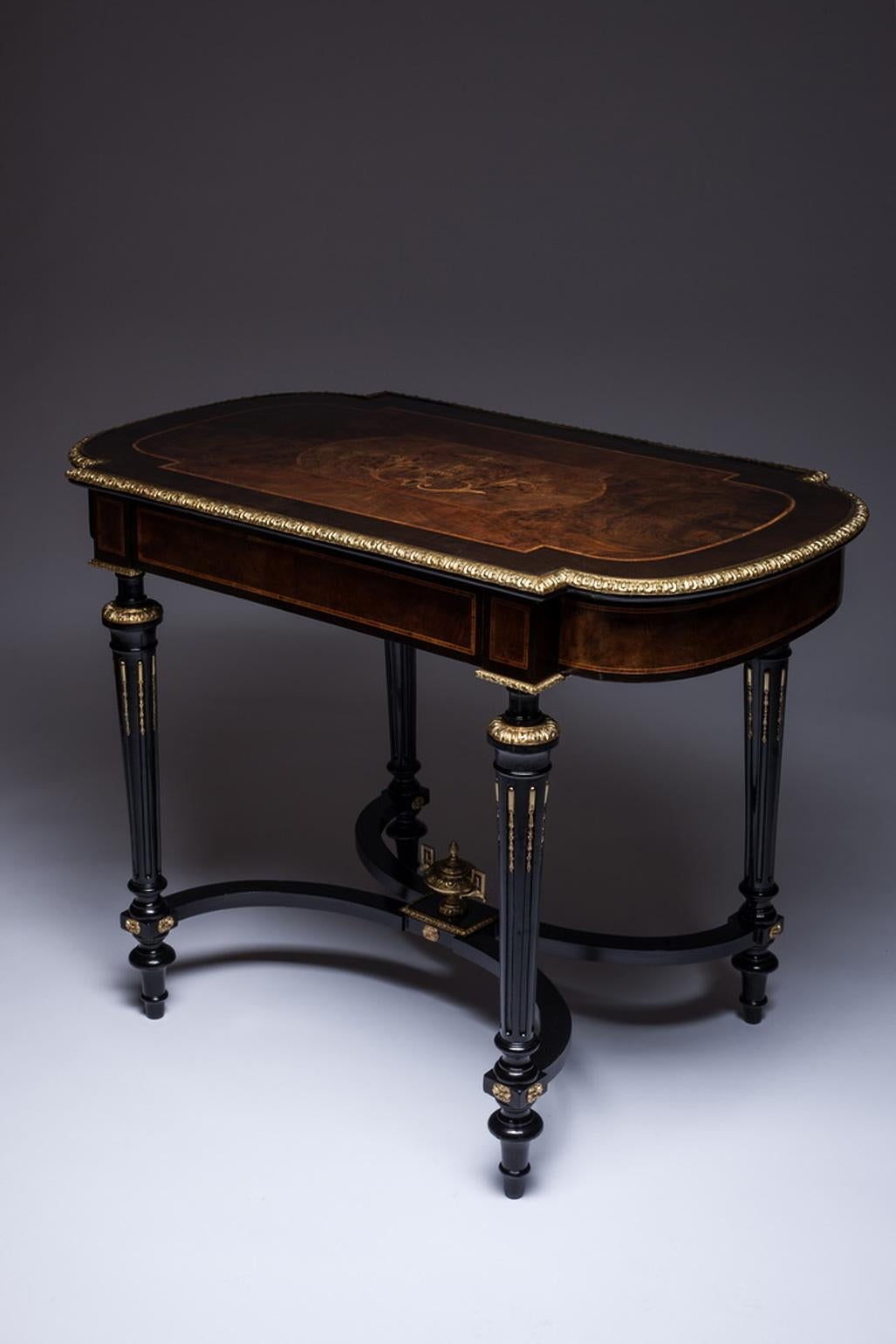 Louis XVI Style Gilt Bronze and Marquetry Center Table France, 19th Century In Good Condition In Vilnius, LT