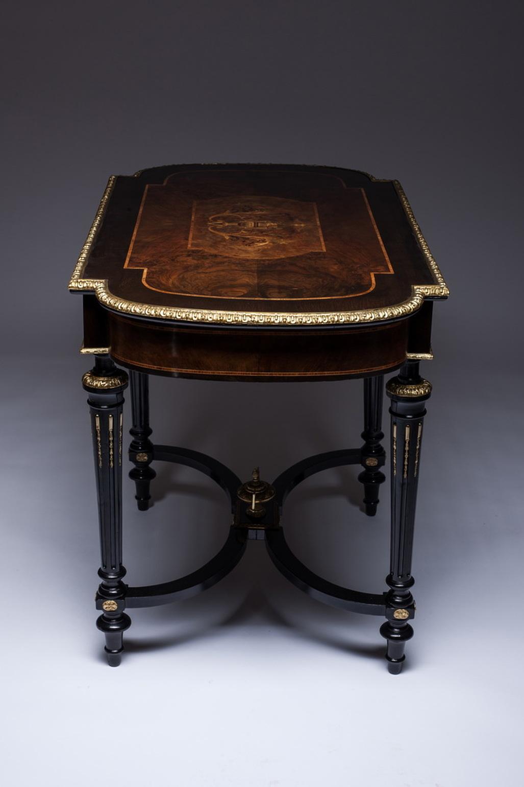 Louis XVI Style Gilt Bronze and Marquetry Center Table France, 19th Century 1