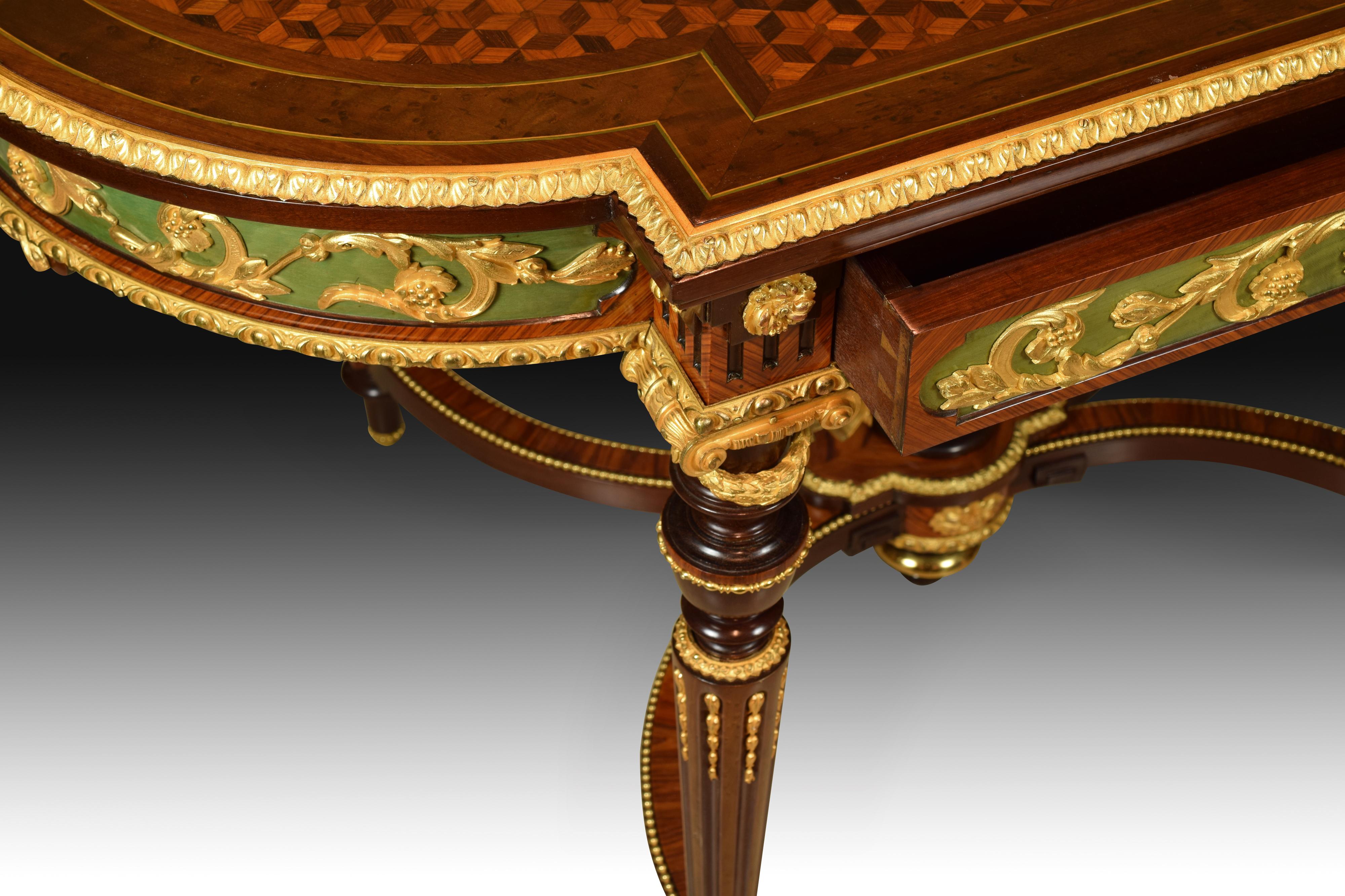 French Louis XVI Style Gilt Bronze and Marquetry Centre Table, France, 19th Century For Sale