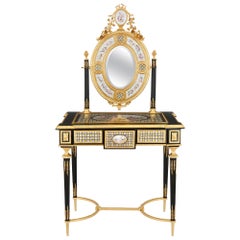 Antique Louis XVI Style Gilt Bronze and Porcelain Dressing Table
