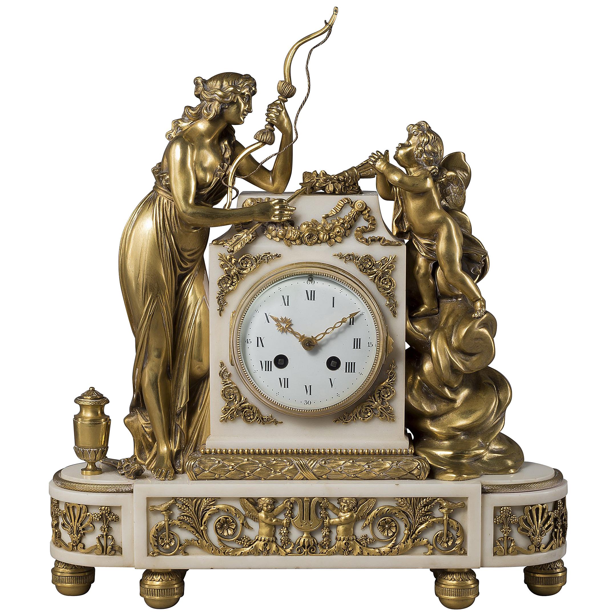 Louis XVI Style Gilt Bronze and White Marble Clock By François Linke, circa 1890