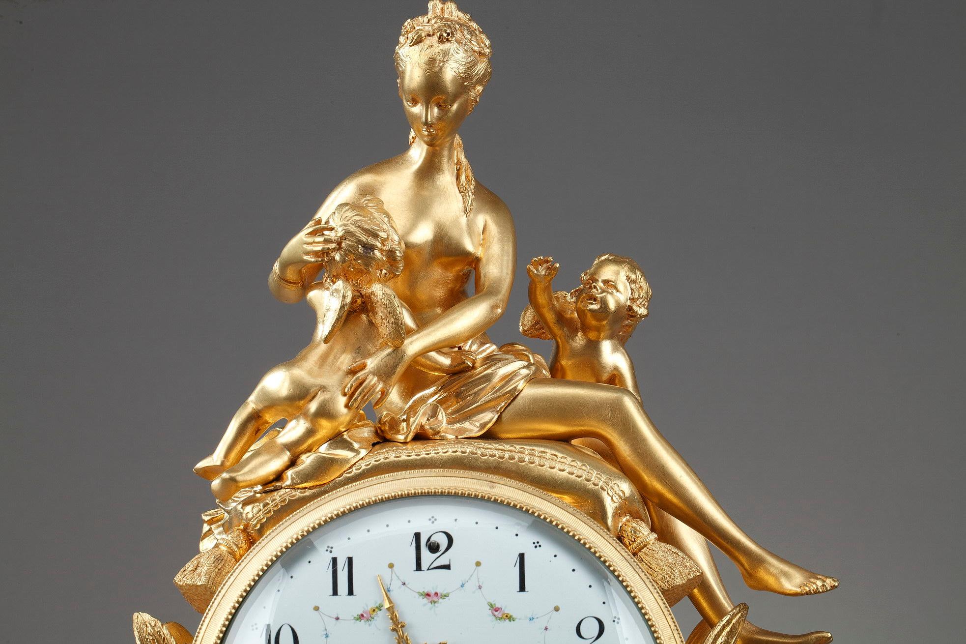 Louis XVI Style Gilt Bronze and White Marble Clock For Sale 5