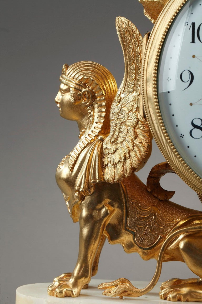 Louis XVI Style Gilt Bronze and White Marble Clock For Sale 11