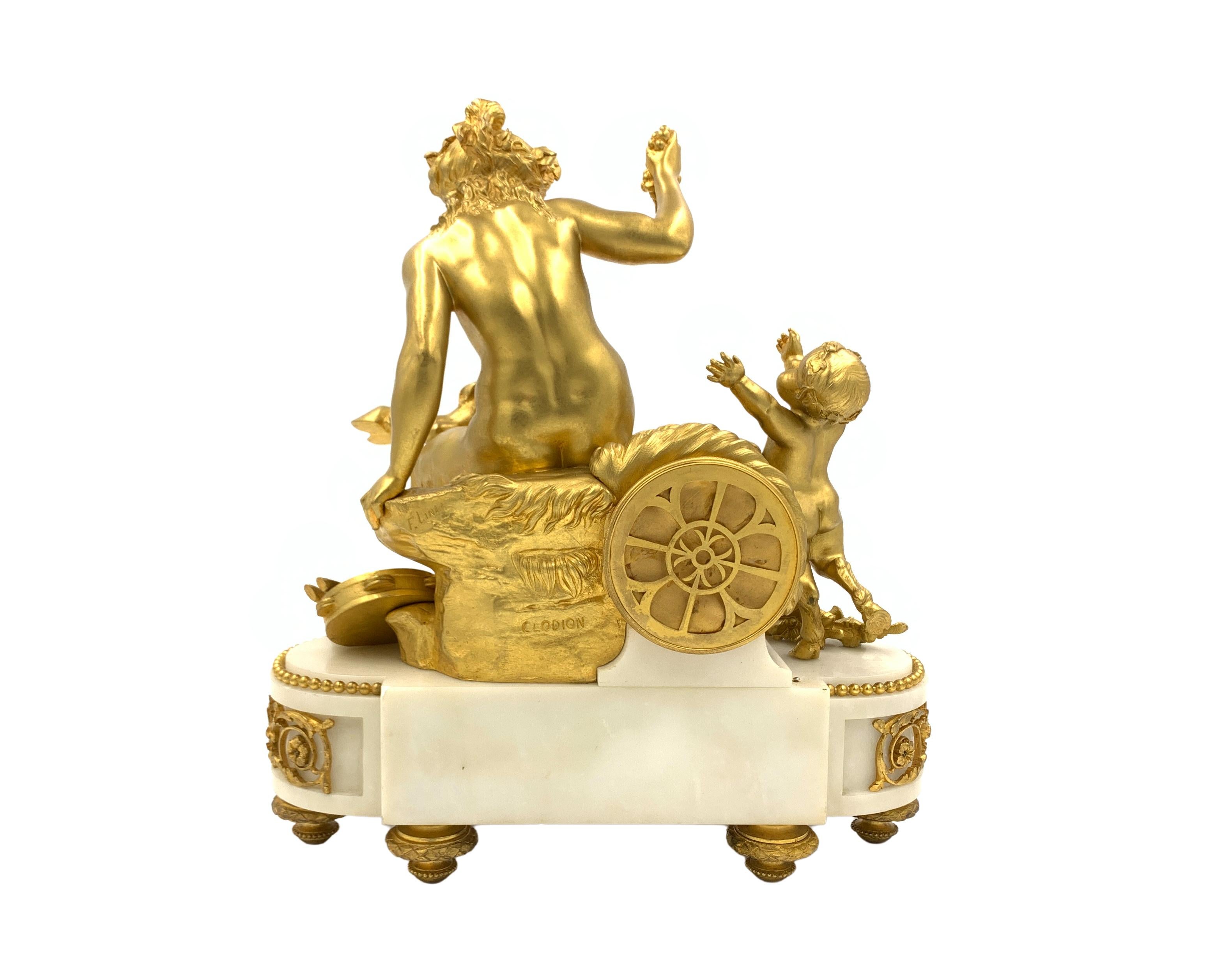 French Louis XVI Style Gilt-Bronze and White Marble Clock, François Linke For Sale