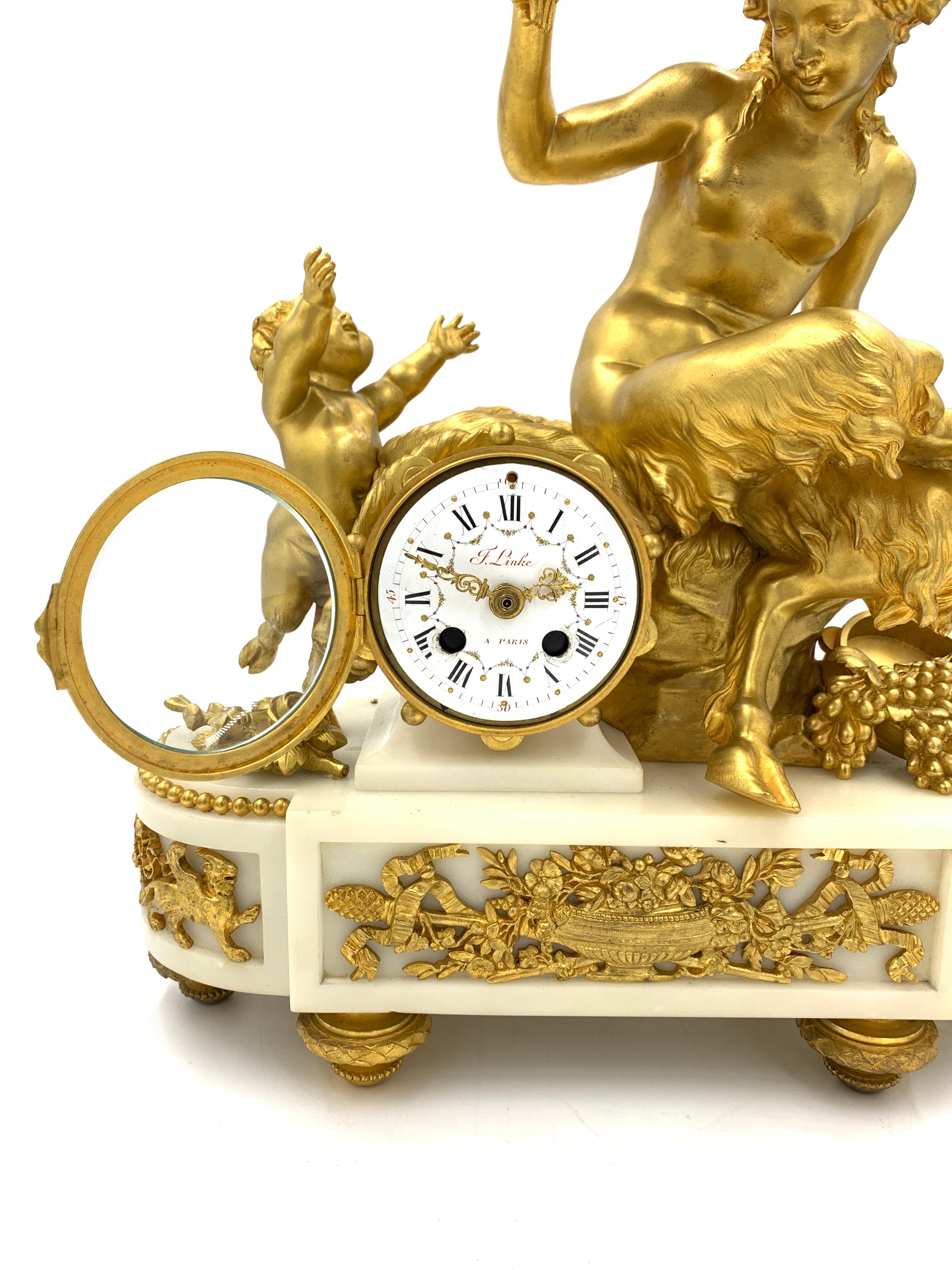 19th Century Louis XVI Style Gilt-Bronze and White Marble Clock, François Linke For Sale