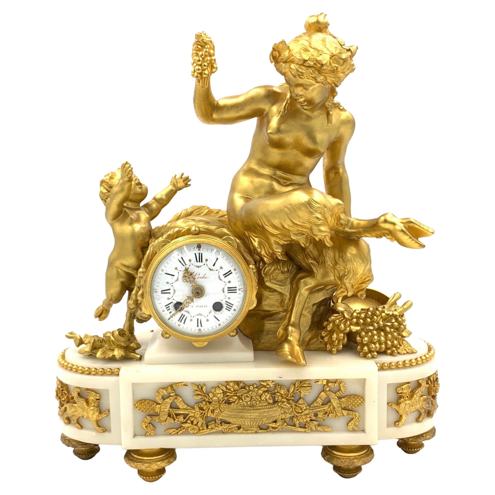 Orologio in stile Luigi XVI in bronzo dorato e marmo bianco, François Linke