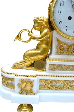 Louis XVI Style Gilt Bronze and White Marble Clock with Bacchante and Satyrs