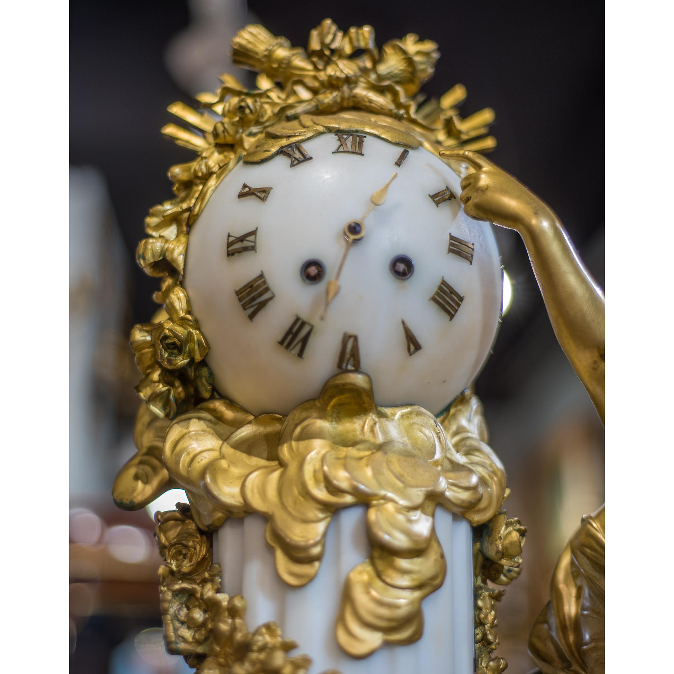 Louis XVI-Style Gilt Bronze and White Marble Figural Mantel Clock For Sale 6