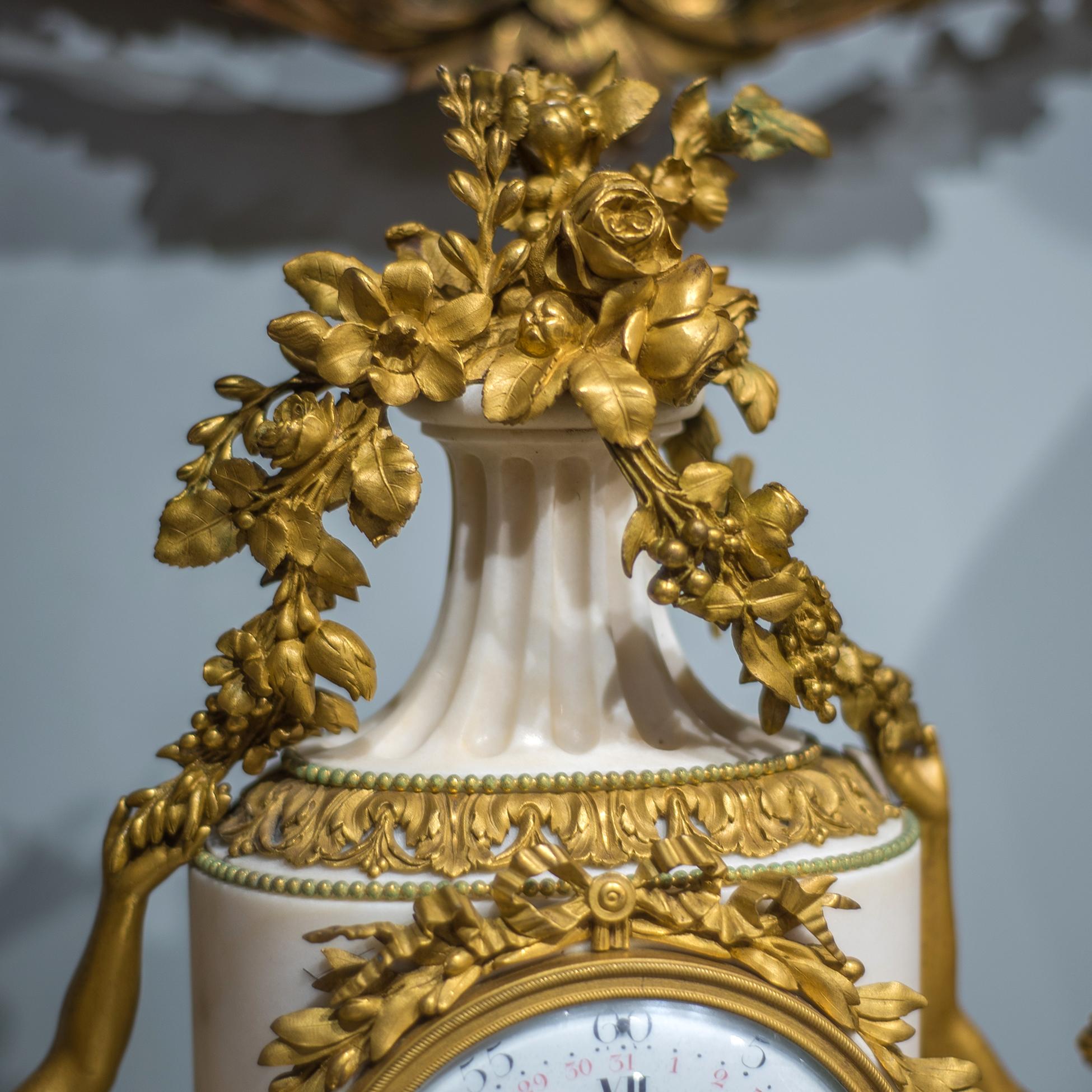 mantel clock gilded bronze turquin marble enamel dial