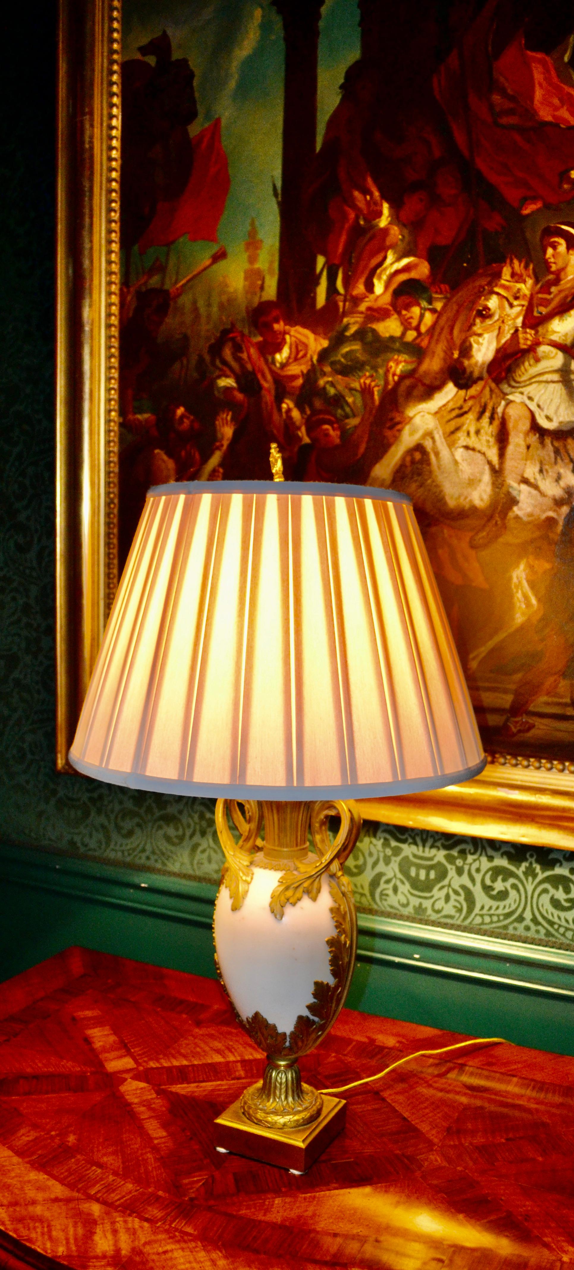 Louis XVI Style Gilt Bronze and White Marble Vase Turned into a Lamp For Sale 4