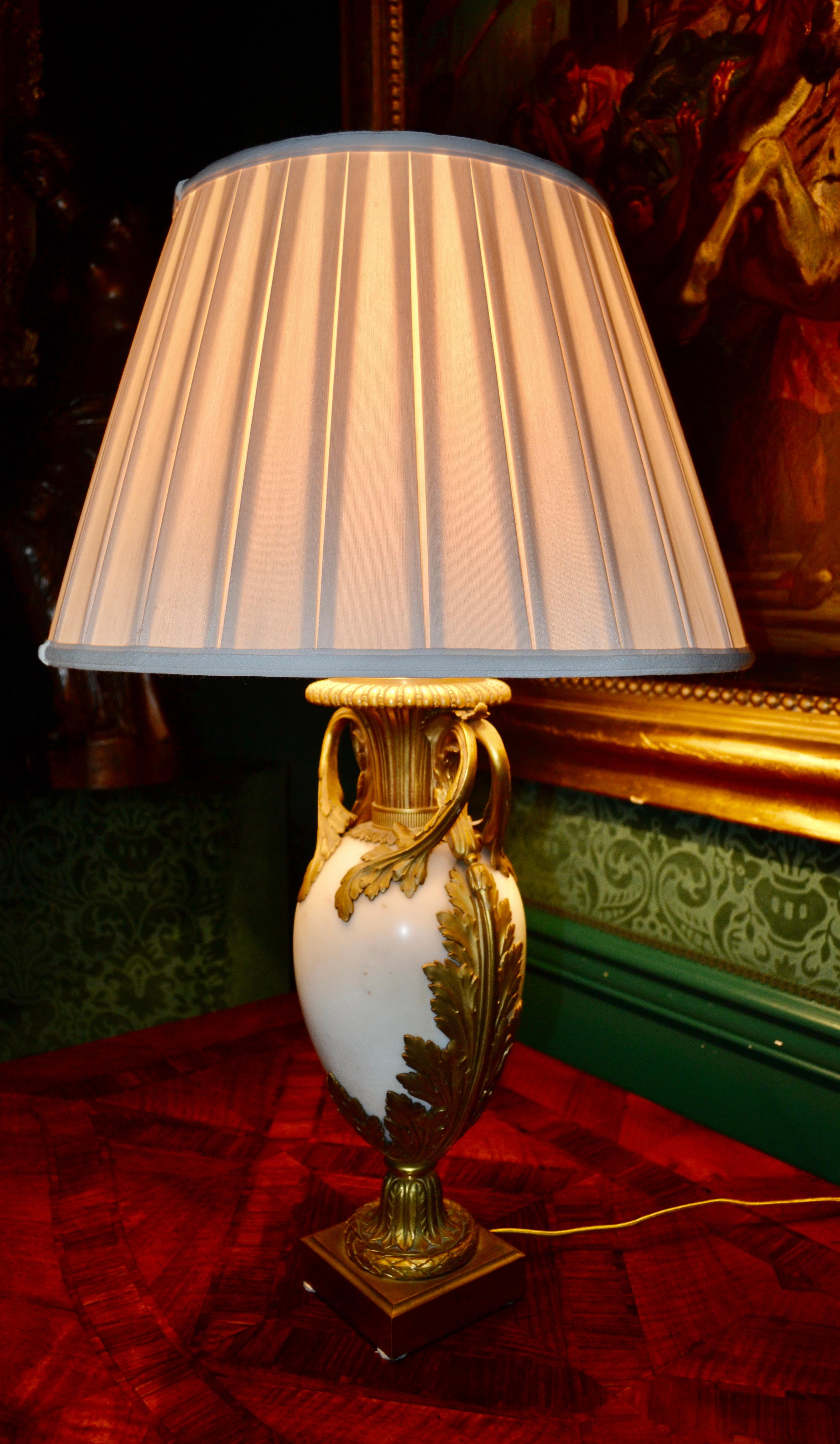 Louis XVI Style Gilt Bronze and White Marble Vase Turned into a Lamp For Sale 2