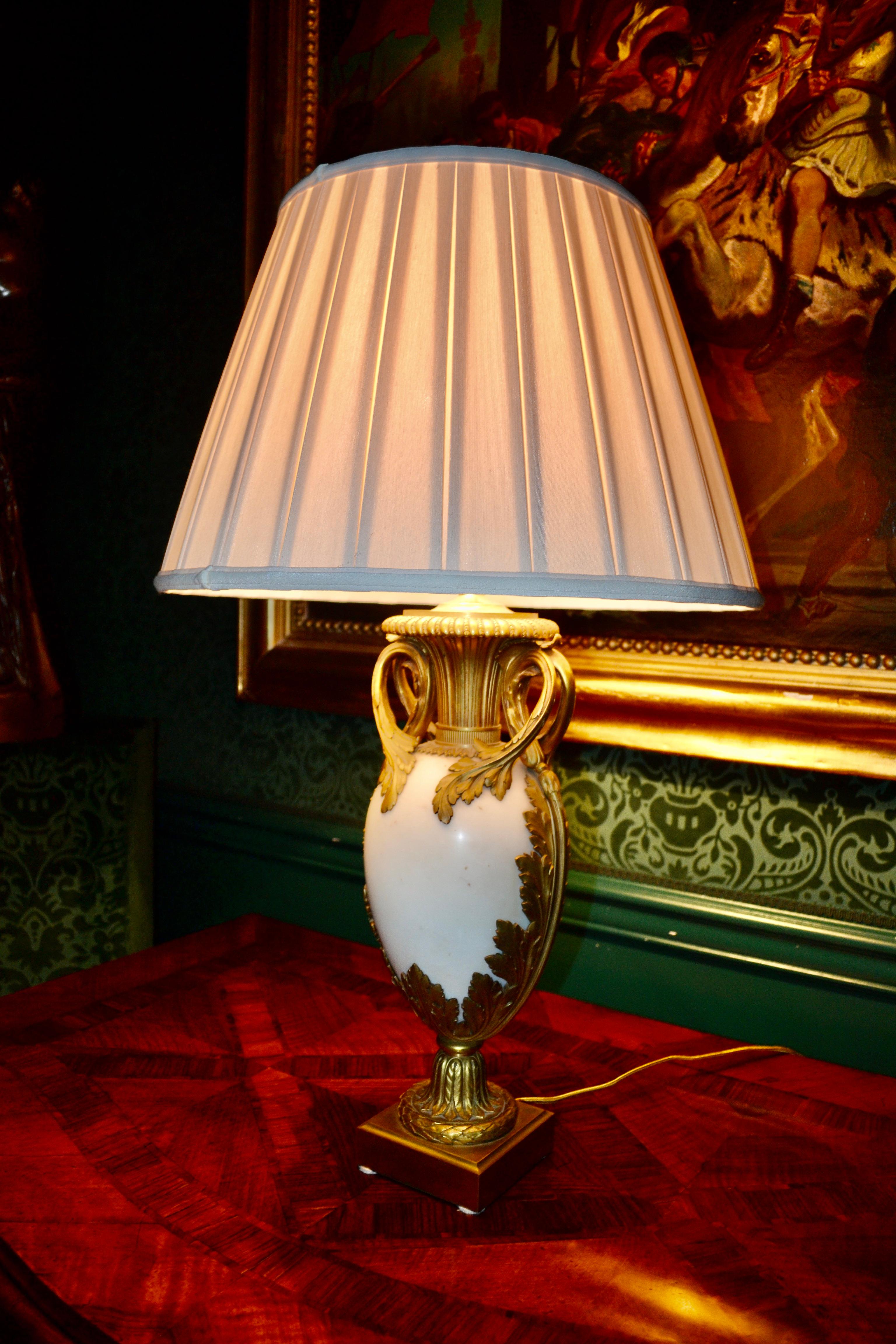 Louis XVI Style Gilt Bronze and White Marble Vase Turned into a Lamp For Sale 3
