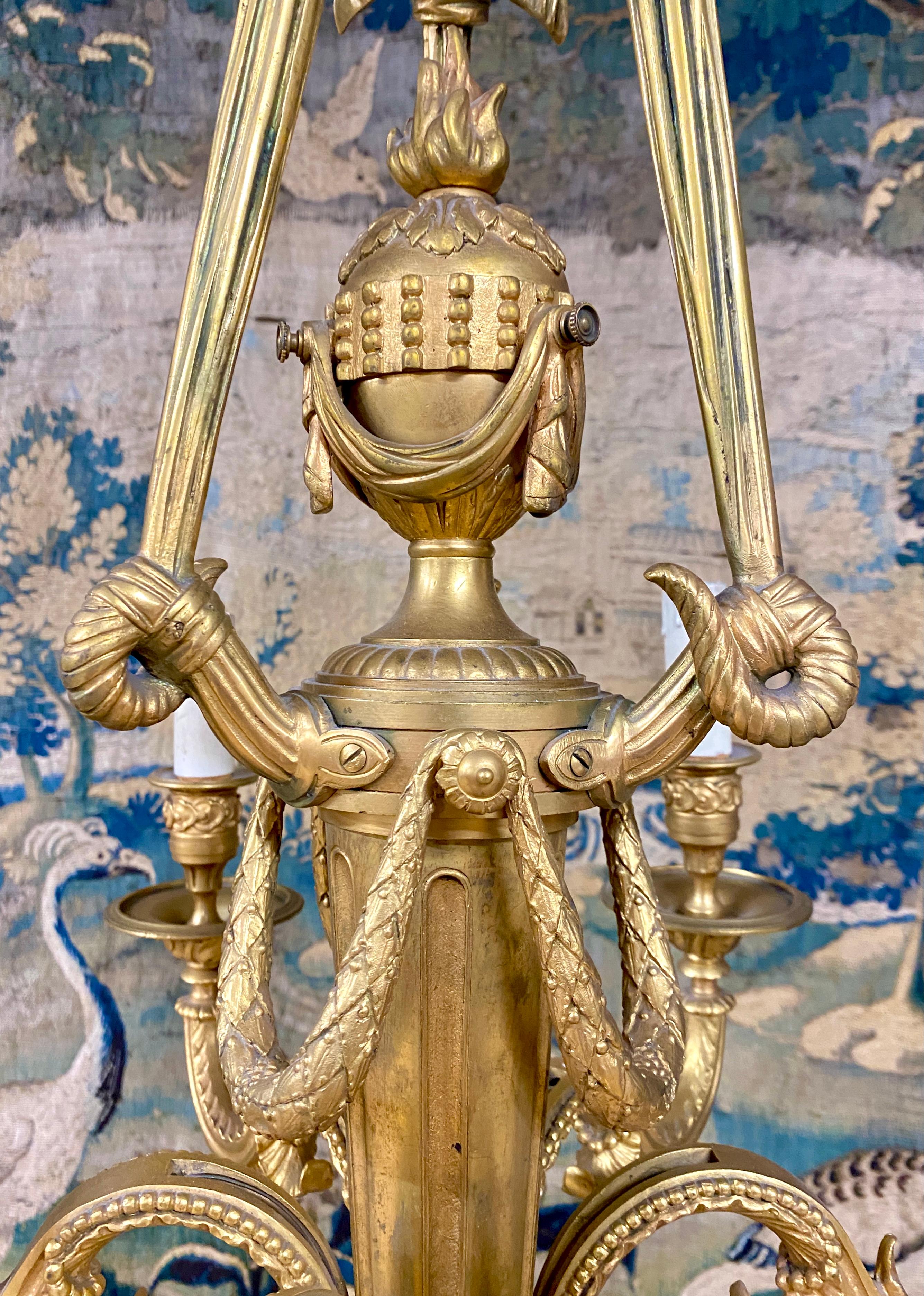 Louis XVI Style Gilt Bronze Chandelier With Six Arms Of Light. Period Late 19th  4
