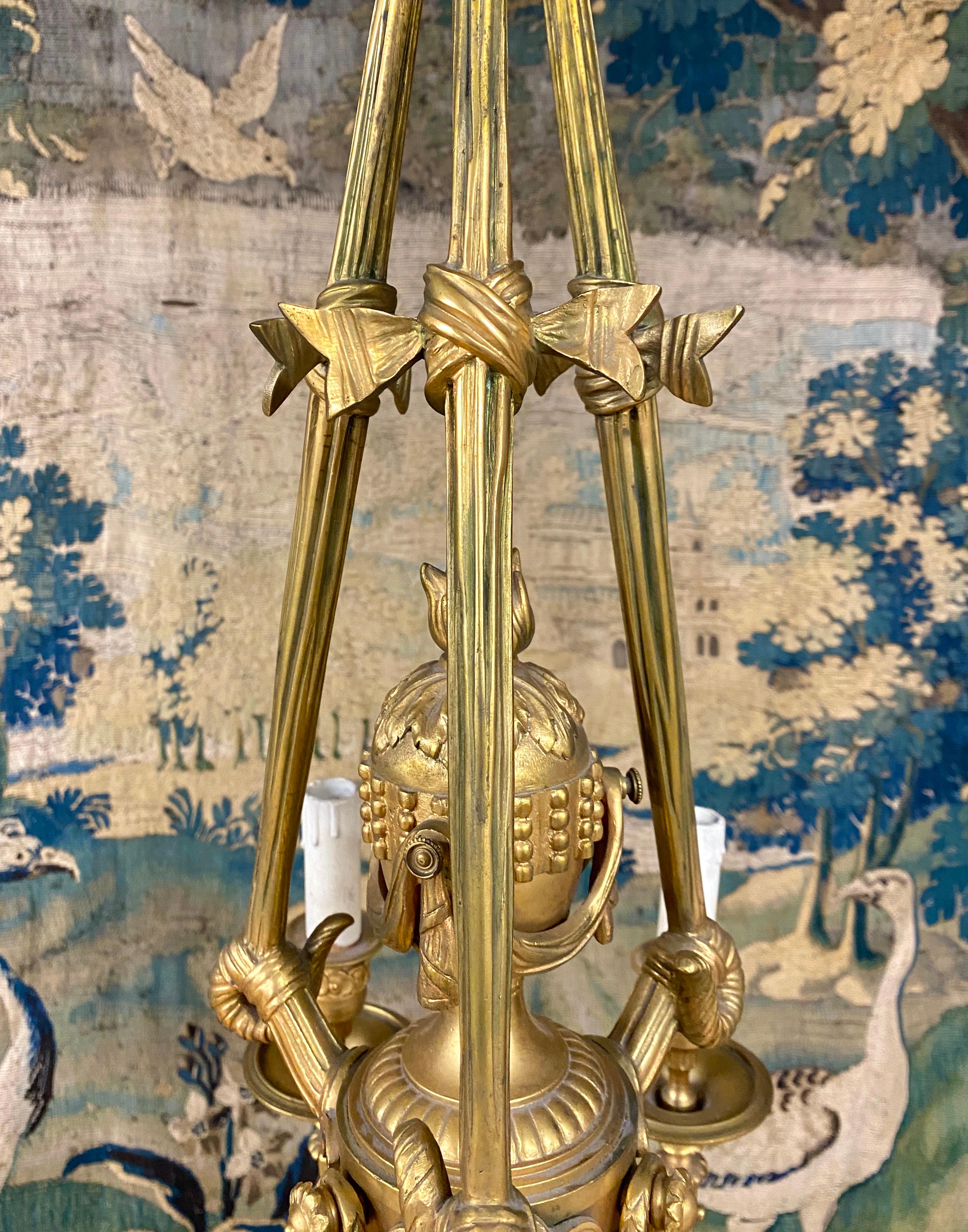 Louis XVI Style Gilt Bronze Chandelier With Six Arms Of Light. Period Late 19th  6