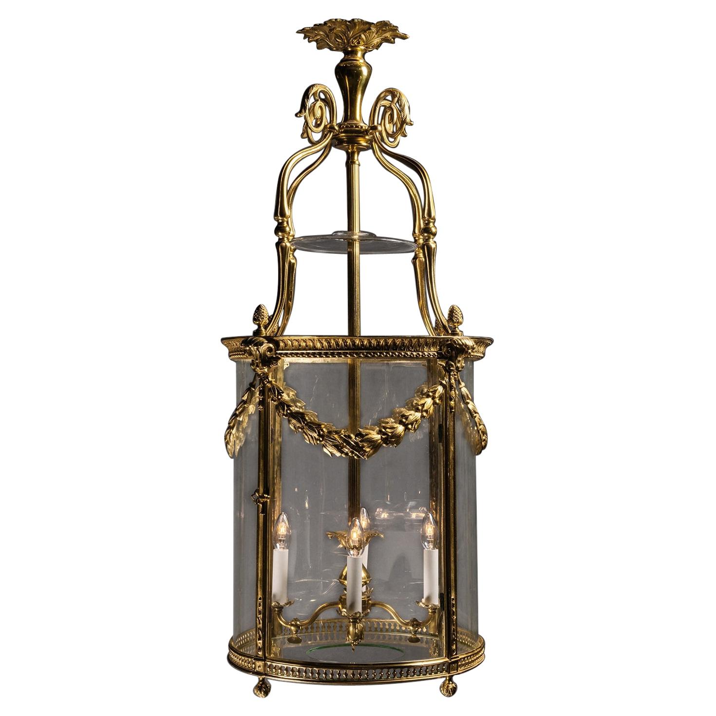 Louis XVI Style Gilt-Bronze Cylindrical Four-Light Lantern