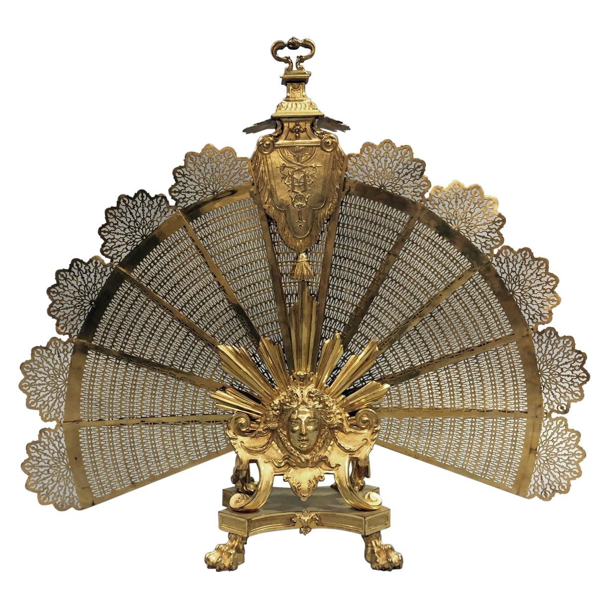 Louis XVI Style Gilt-Bronze Fan Shaped Fire Screen