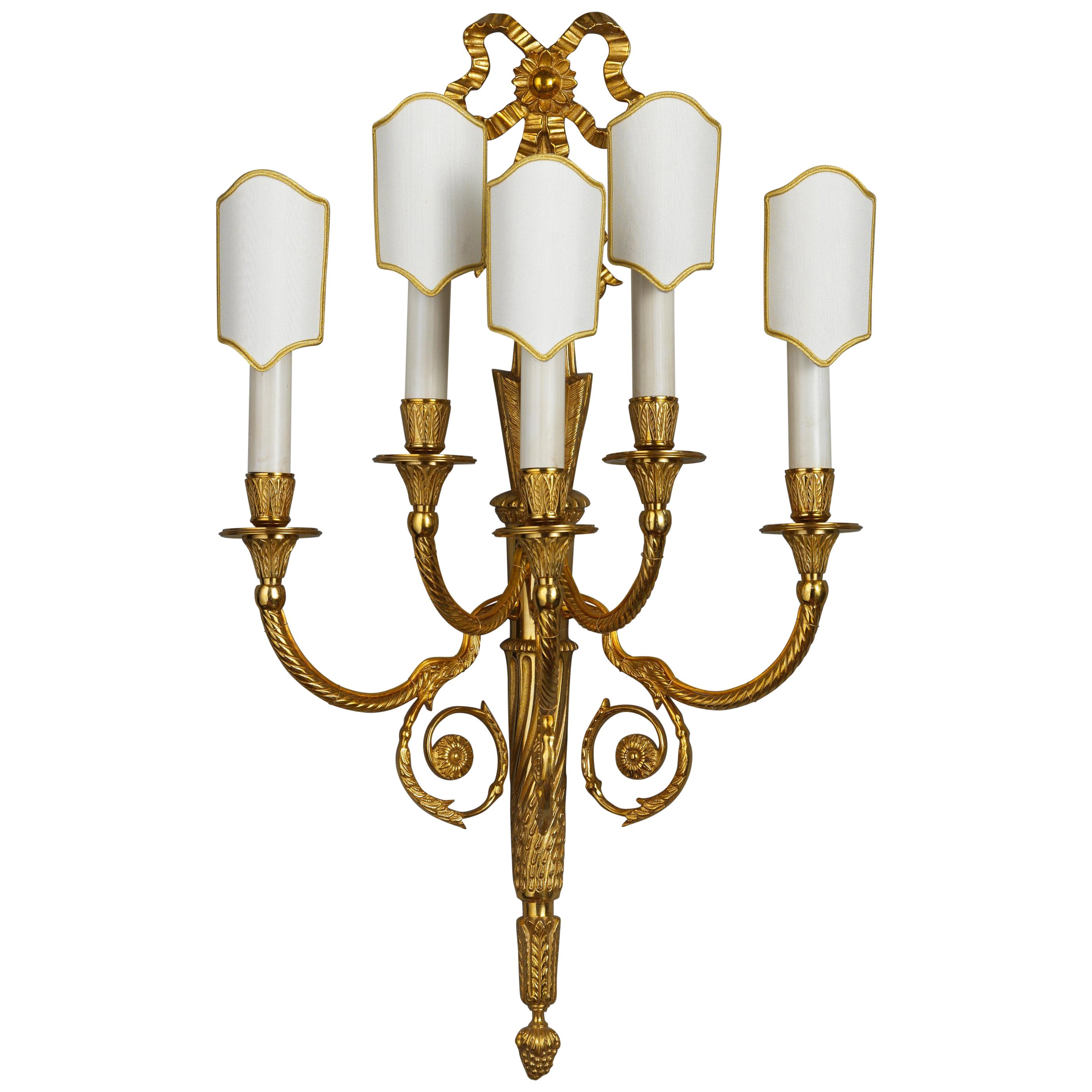 Louis XVI Style Gilt Bronze Five-Light Wall Sconce by Gherardo Degli Albizzi