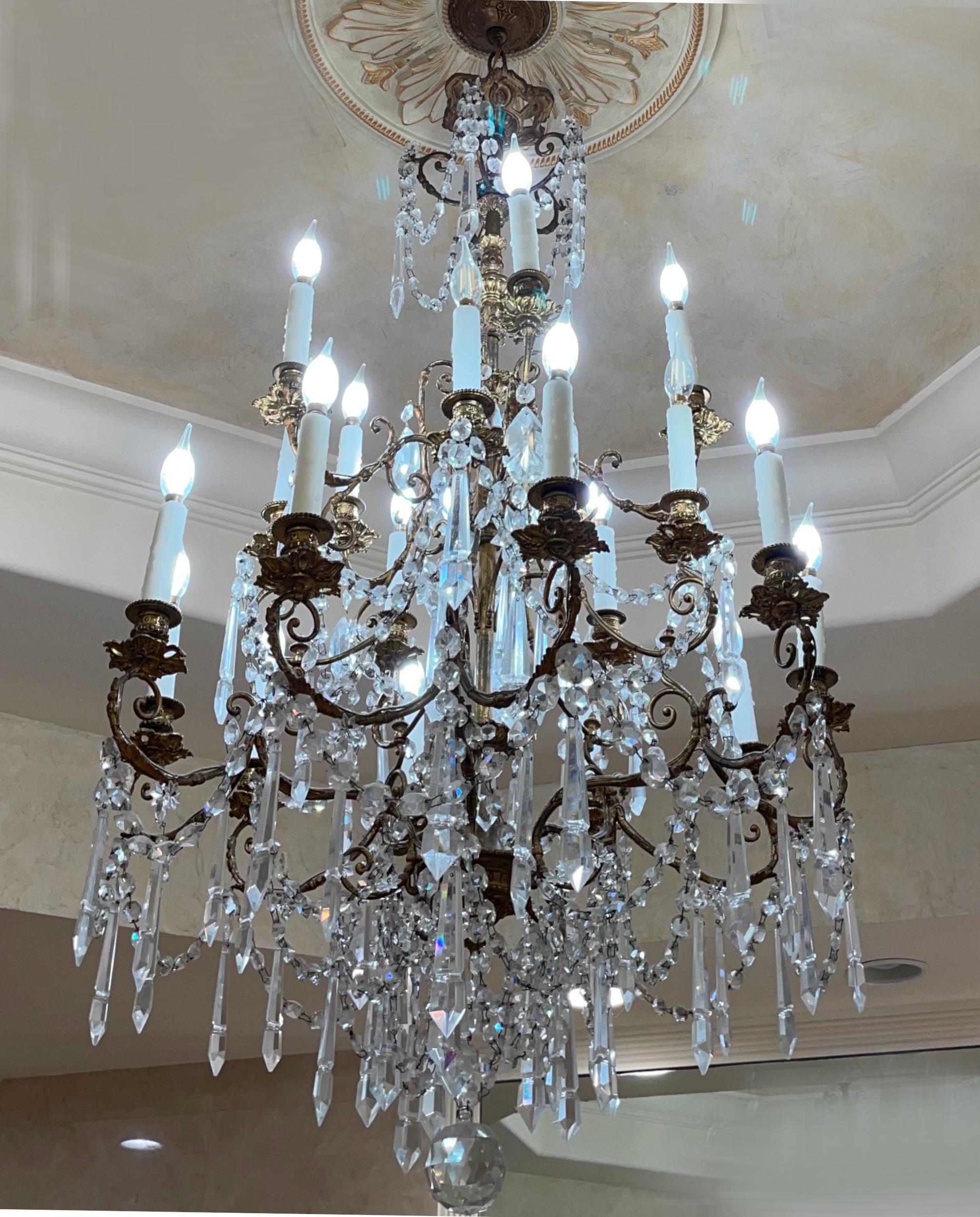 Louis XVI Style Gilt-Bronze & Glass Twenty-Light Chandelier For Sale 2