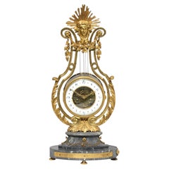 Louis XVI Style Gilt-Bronze Lyre-Form Mantel Clock