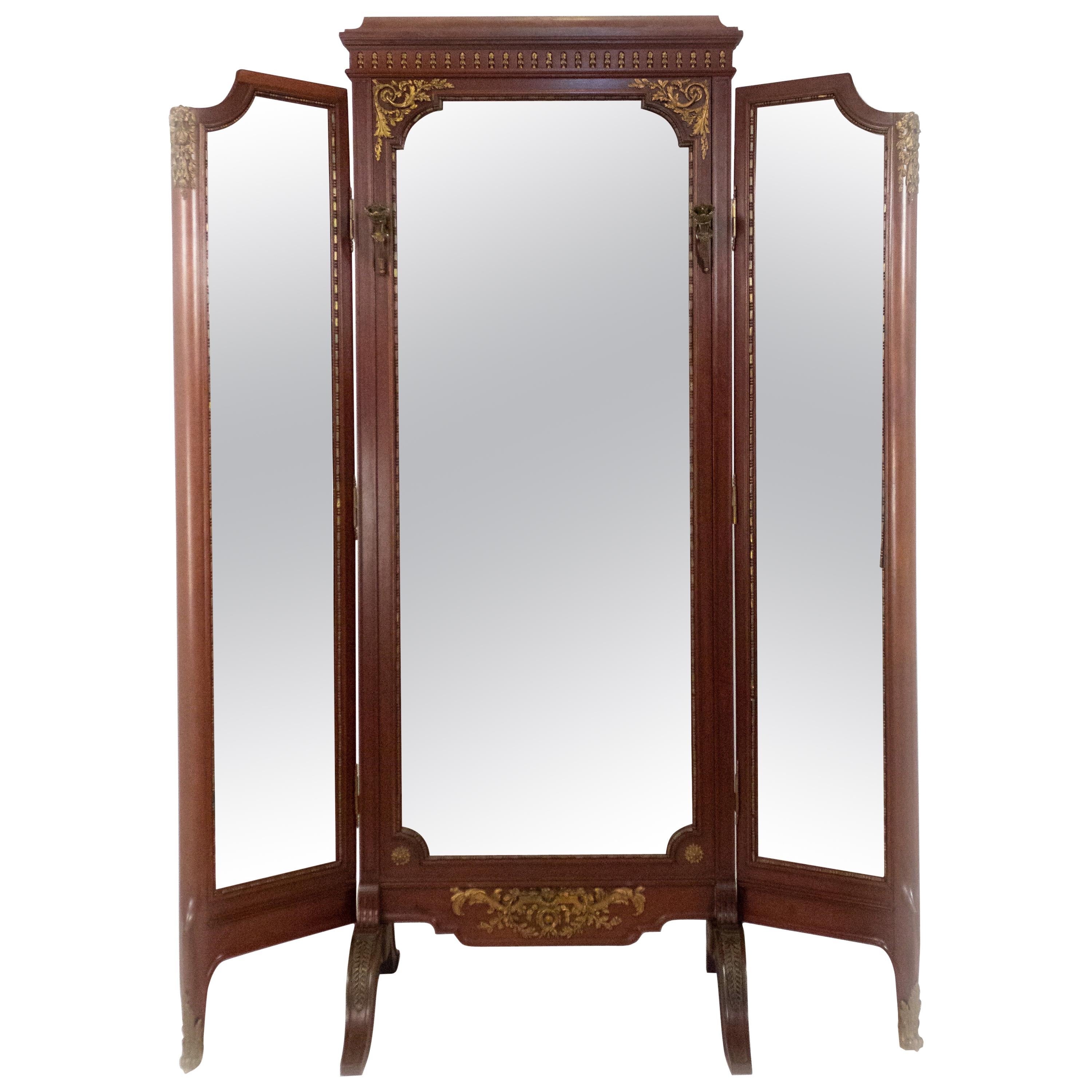 Louis XVI Style Gilt Bronze Mahogany Dressing Mirror For Sale