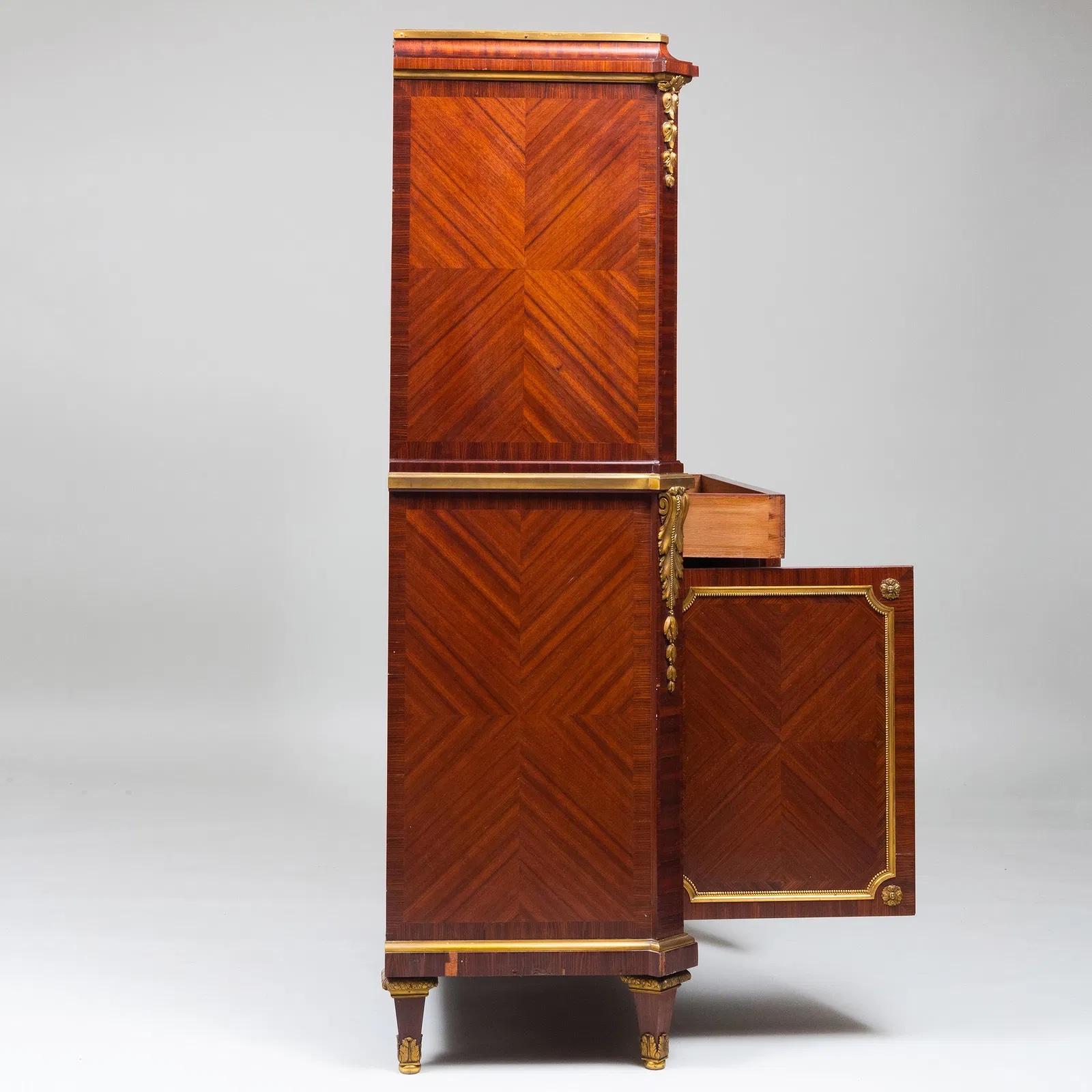Louis XVI Style Gilt Bronze Mounted and Mahogany Marquetry Cabinet For Sale 1