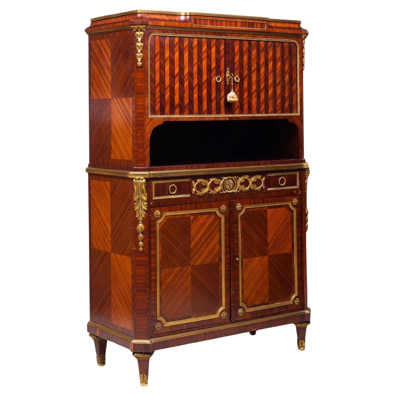 Louis XVI Style Gilt Bronze Mounted and Mahogany Marquetry Cabinet For Sale