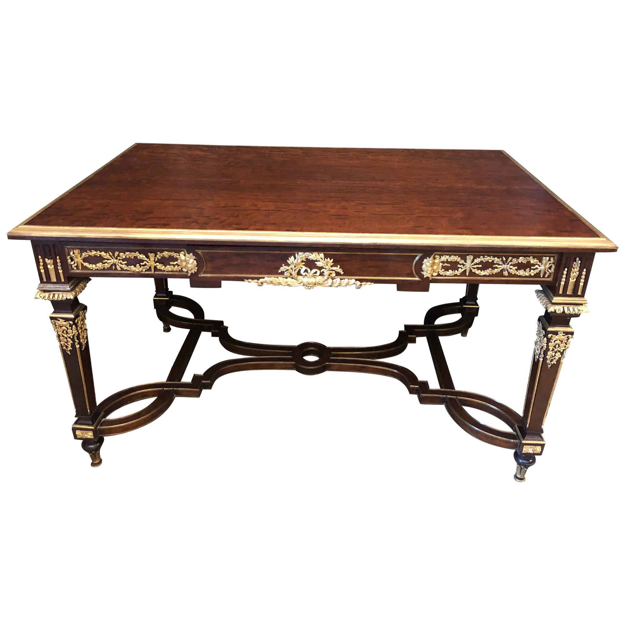 Louis XVI Style Gilt Bronze Mounted Center Table by Paul Sormani For Sale