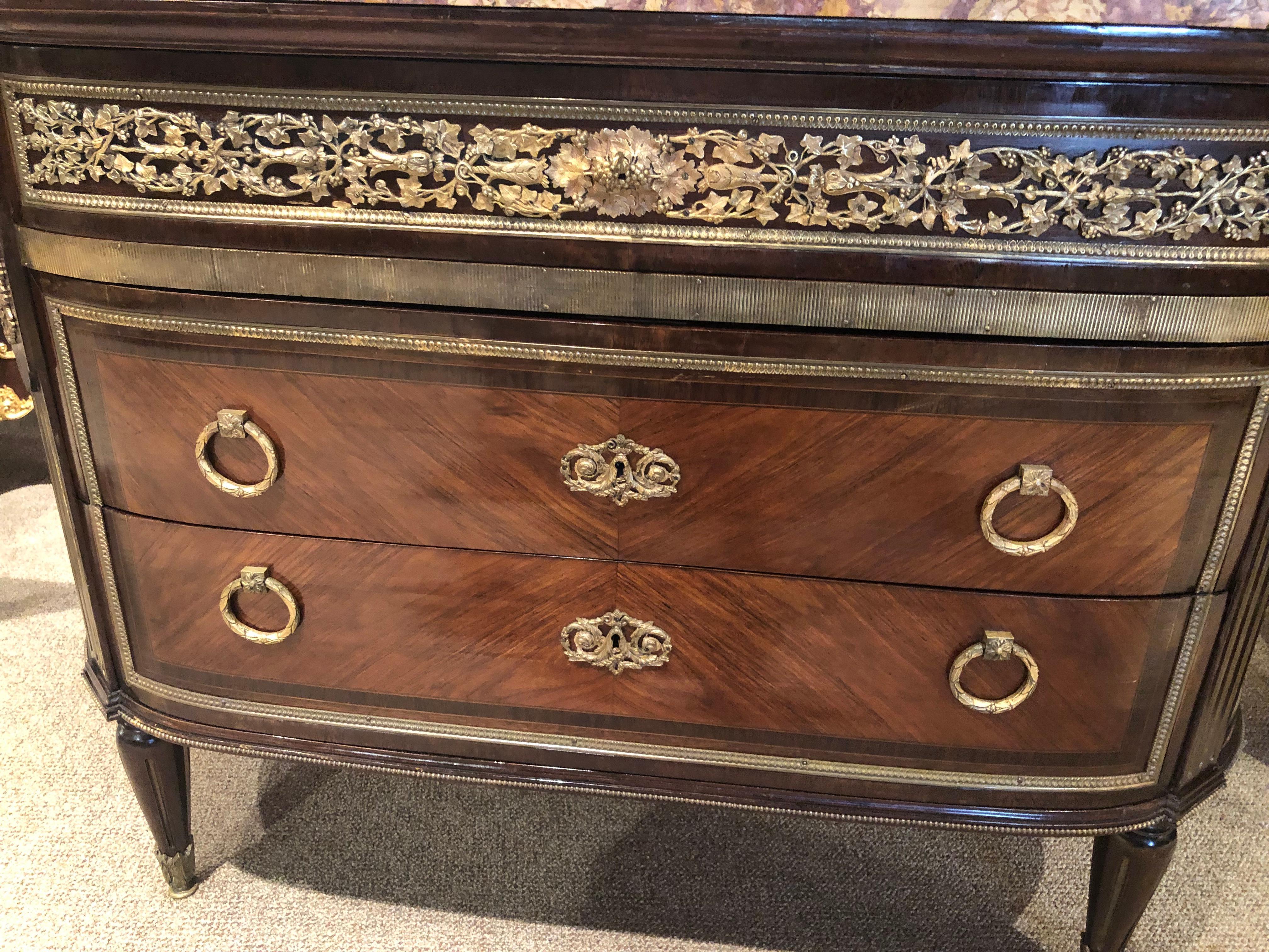 Louis XVI Style Gilt Bronze Mounted Commode 19th Century Marble Top For Sale 1