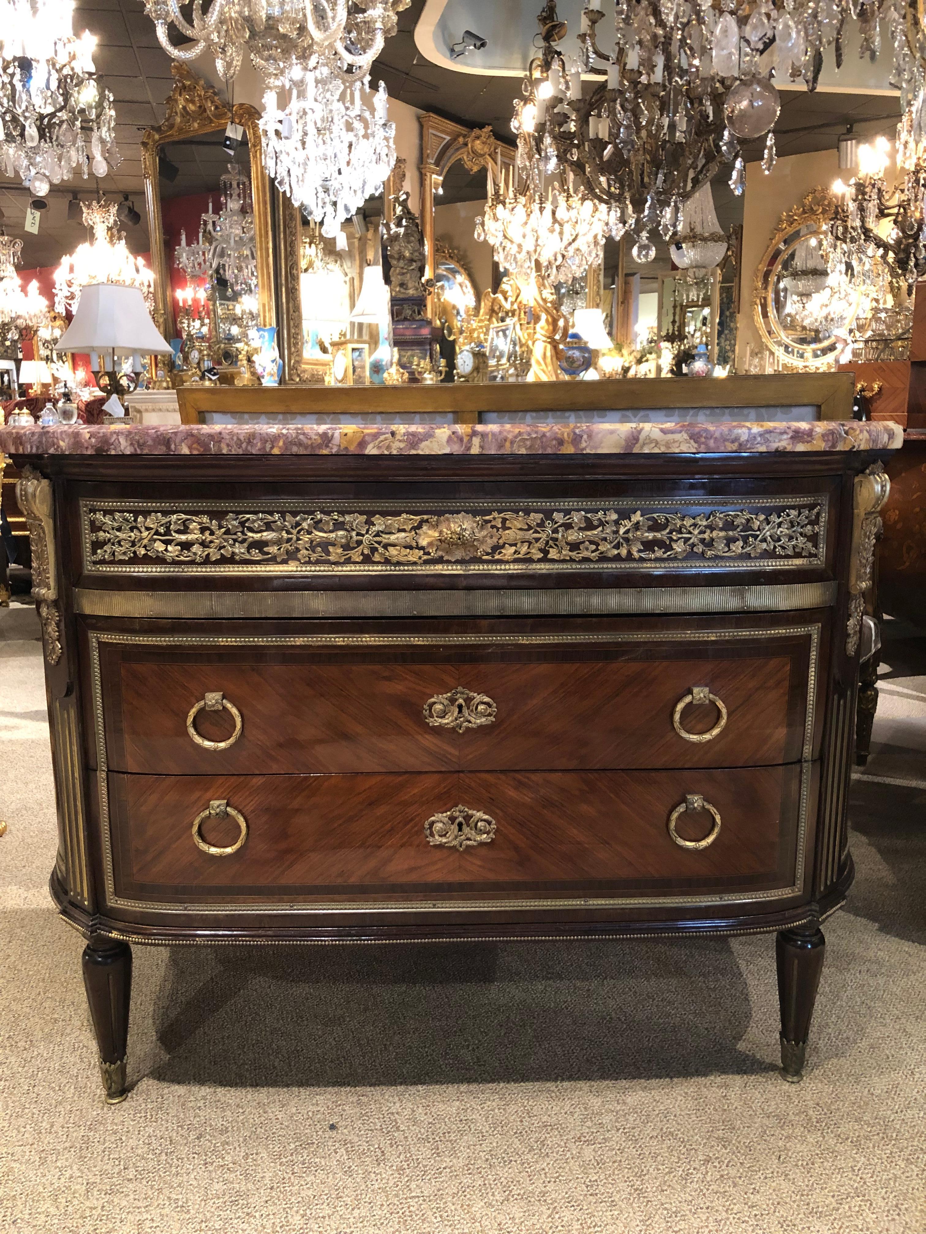 Louis XVI Style Gilt Bronze Mounted Commode 19th Century Marble Top For Sale 2