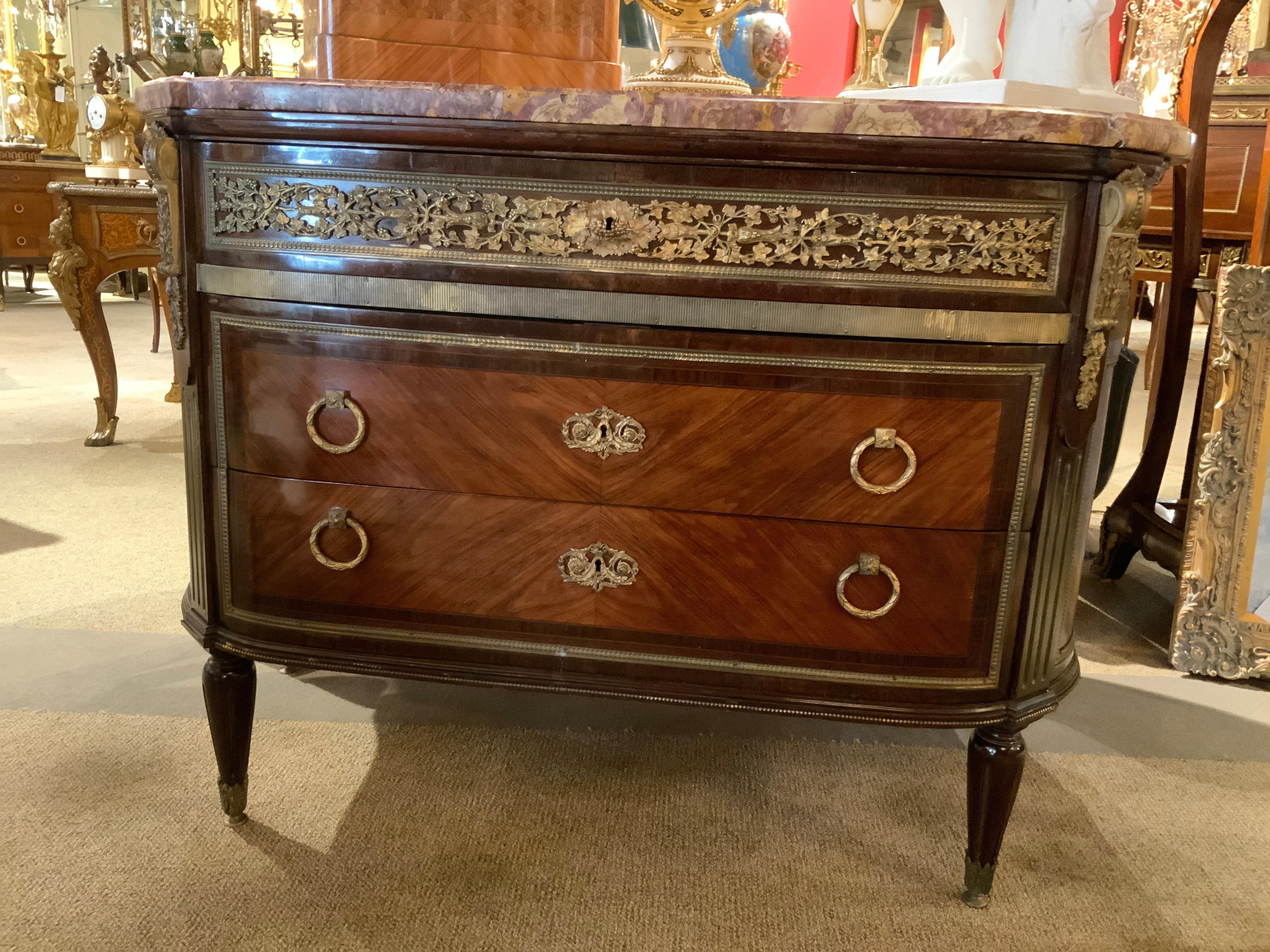 Louis XVI Style Gilt Bronze Mounted Commode 19th Century Marble Top For Sale 5