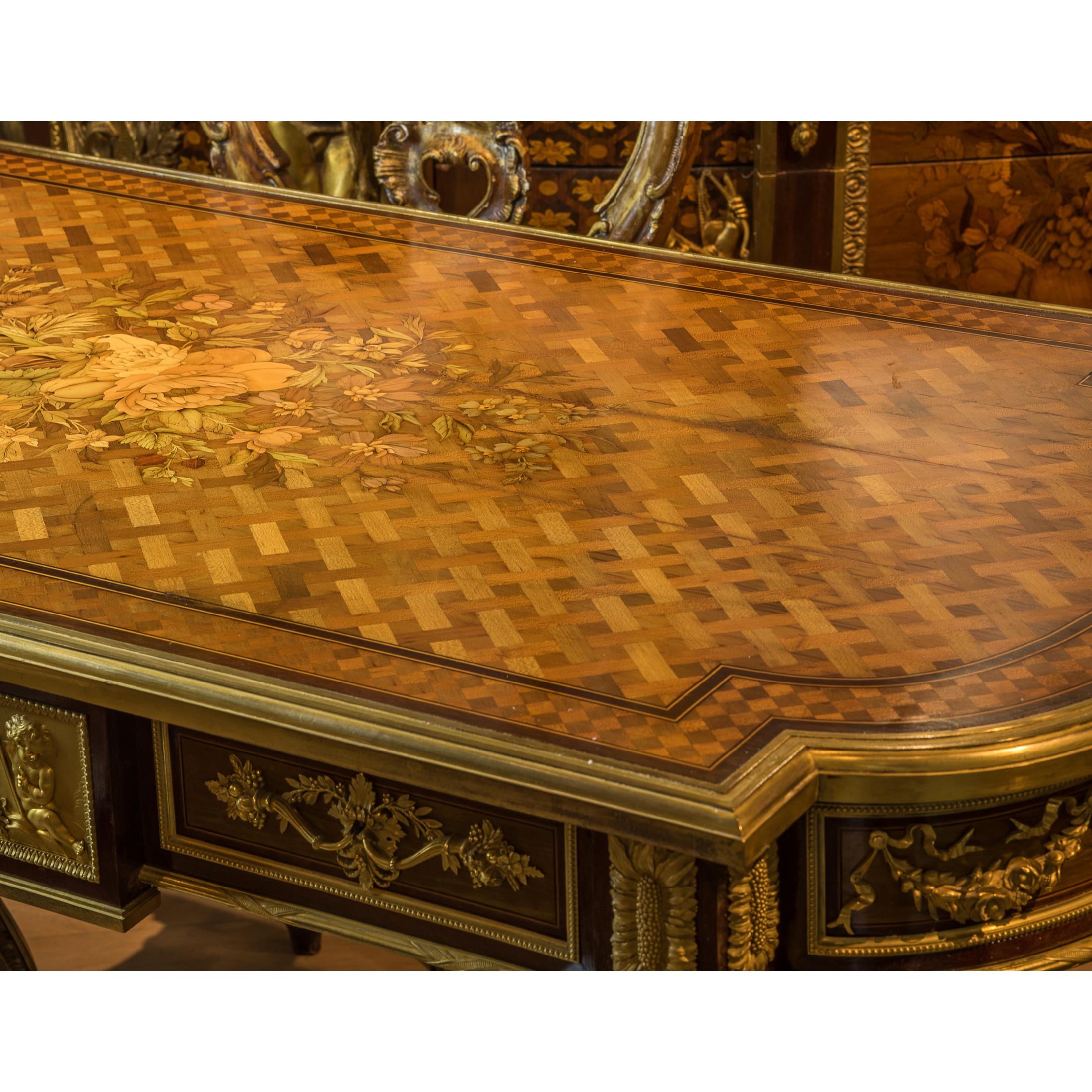 French Louis XVI Style Gilt-Bronze Mounted Marquetry and Parquetry by Henry Dasson For Sale