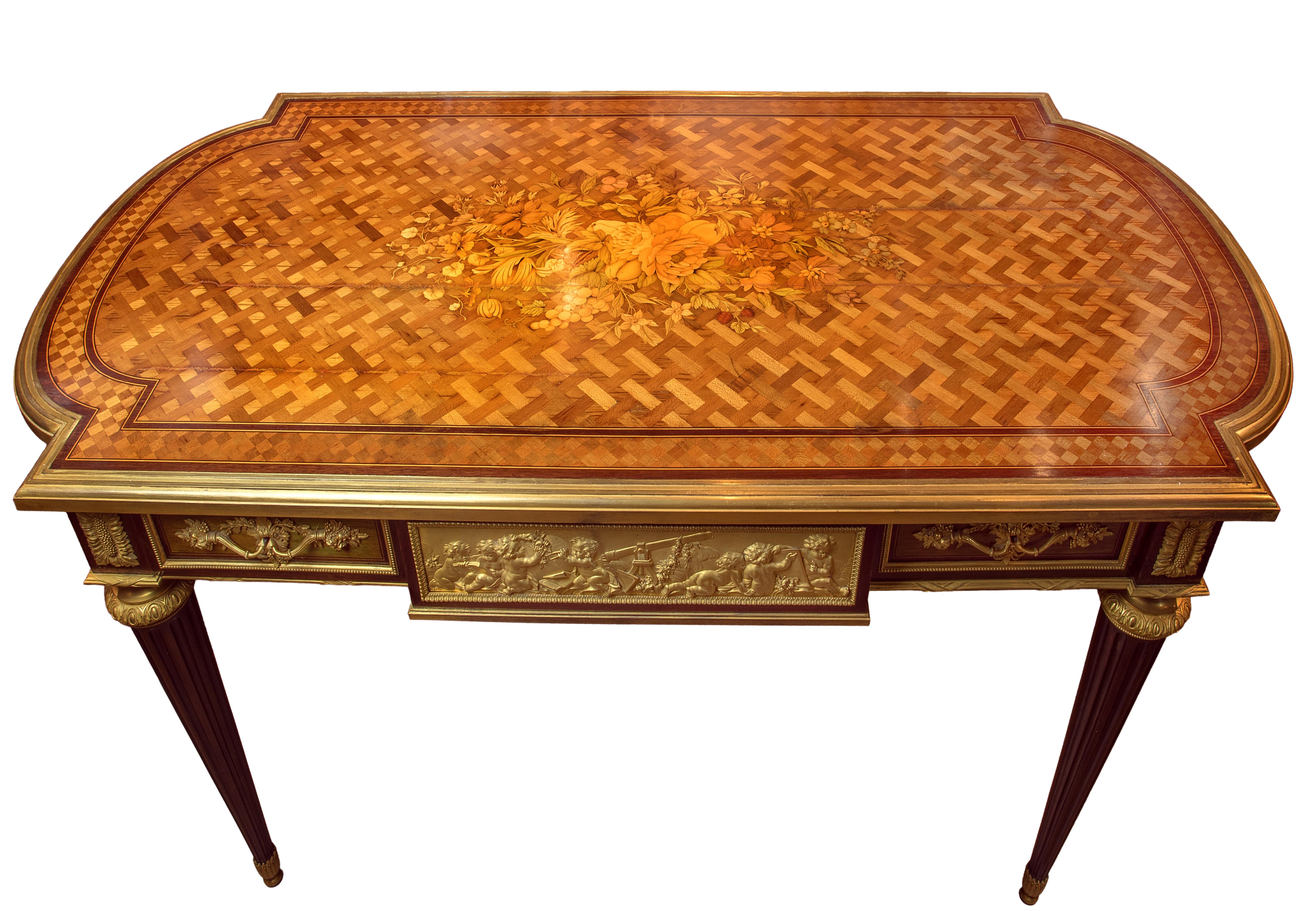 Louis XVI Style Gilt-Bronze Mounted Marquetry and Parquetry by Henry Dasson In Excellent Condition For Sale In New York, NY
