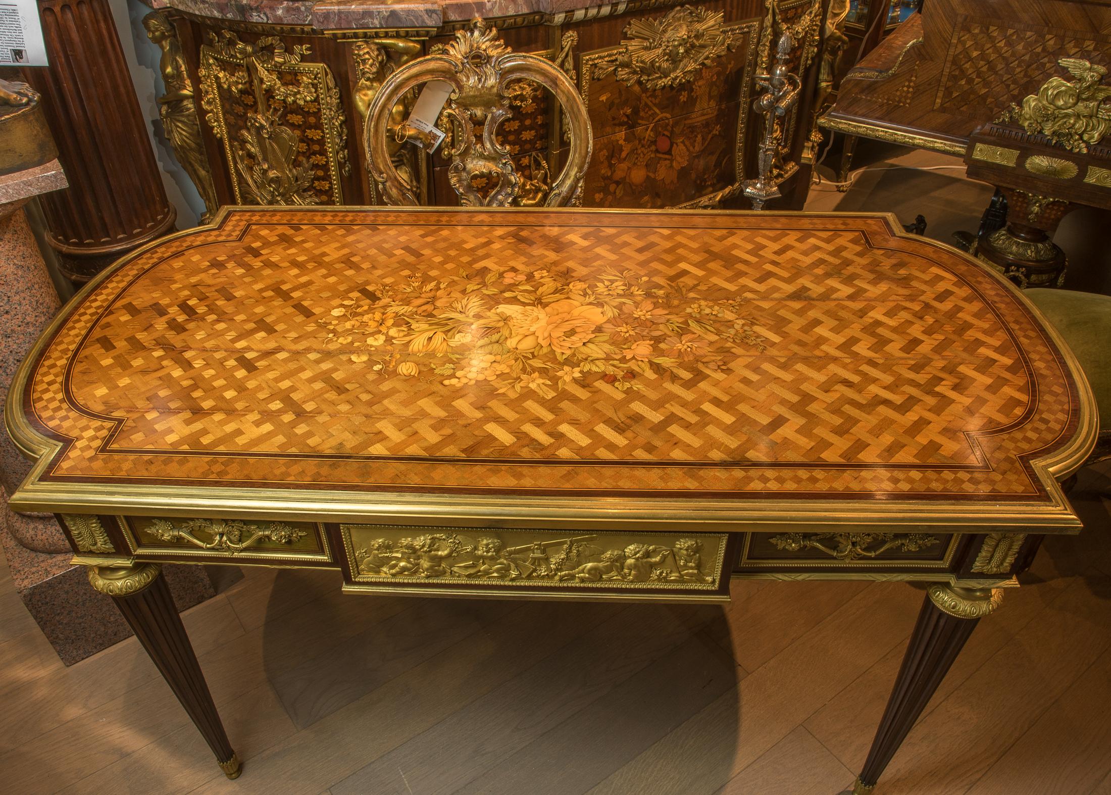 19th Century Louis XVI Style Gilt-Bronze Mounted Marquetry and Parquetry by Henry Dasson For Sale