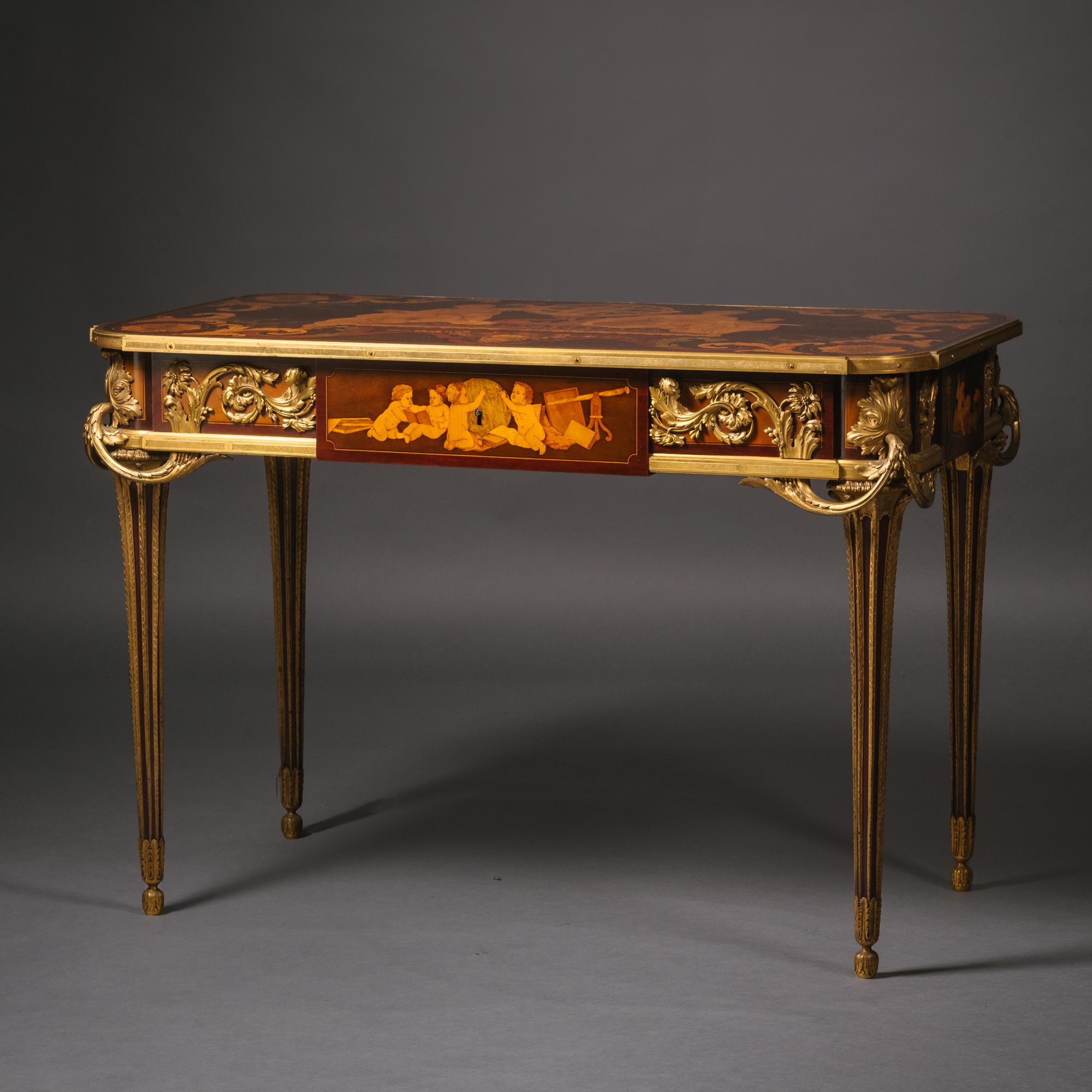 French Louis XVI Style Gilt-Bronze Mounted Marquetry Centre Table by Beurdeley For Sale