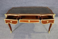 Louis XVI Style Gilt Bronze Mounted Marquetry Leather Top Desk