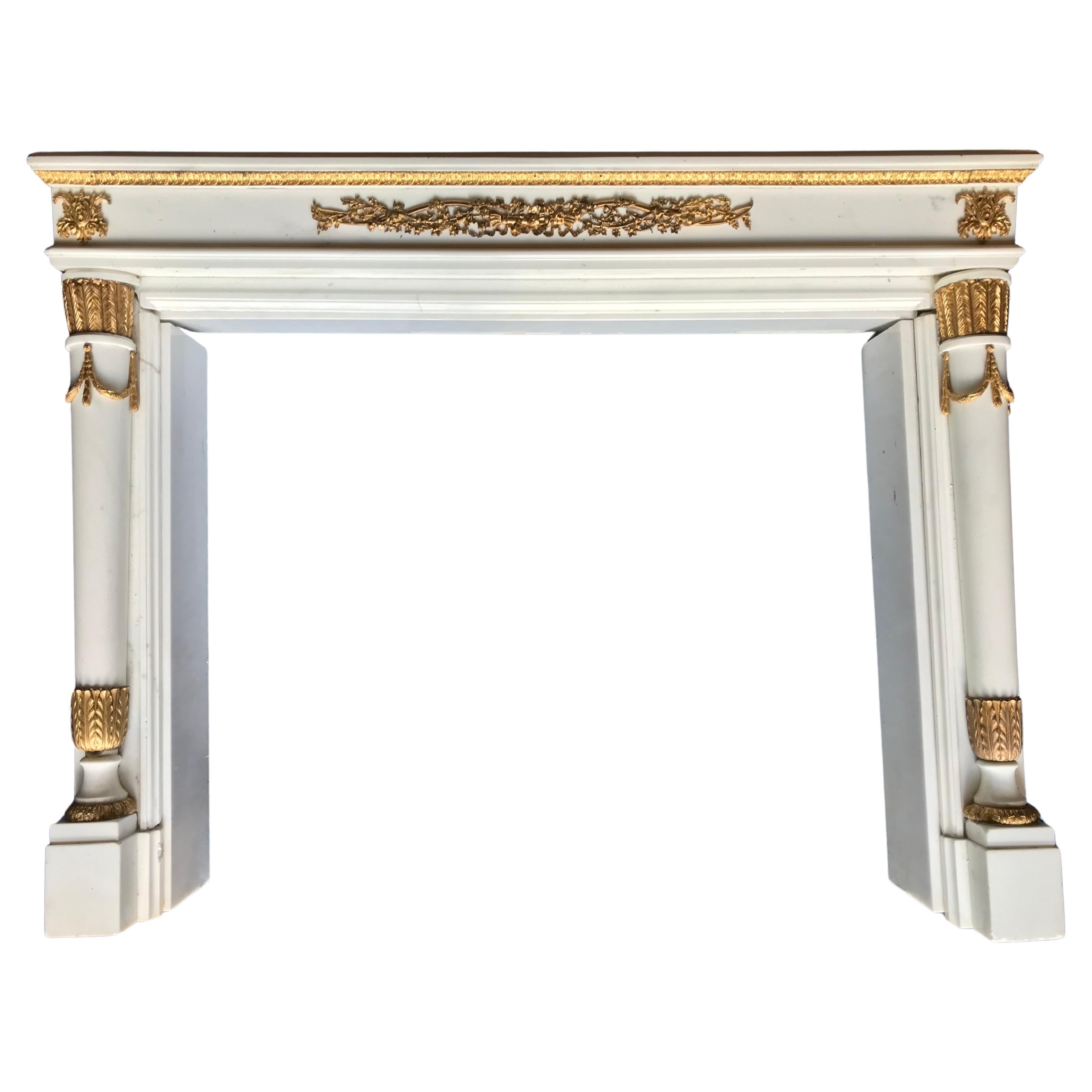 Louis XVI Style Gilt Bronze Mounted Statuary Marble Fireplace Mantel