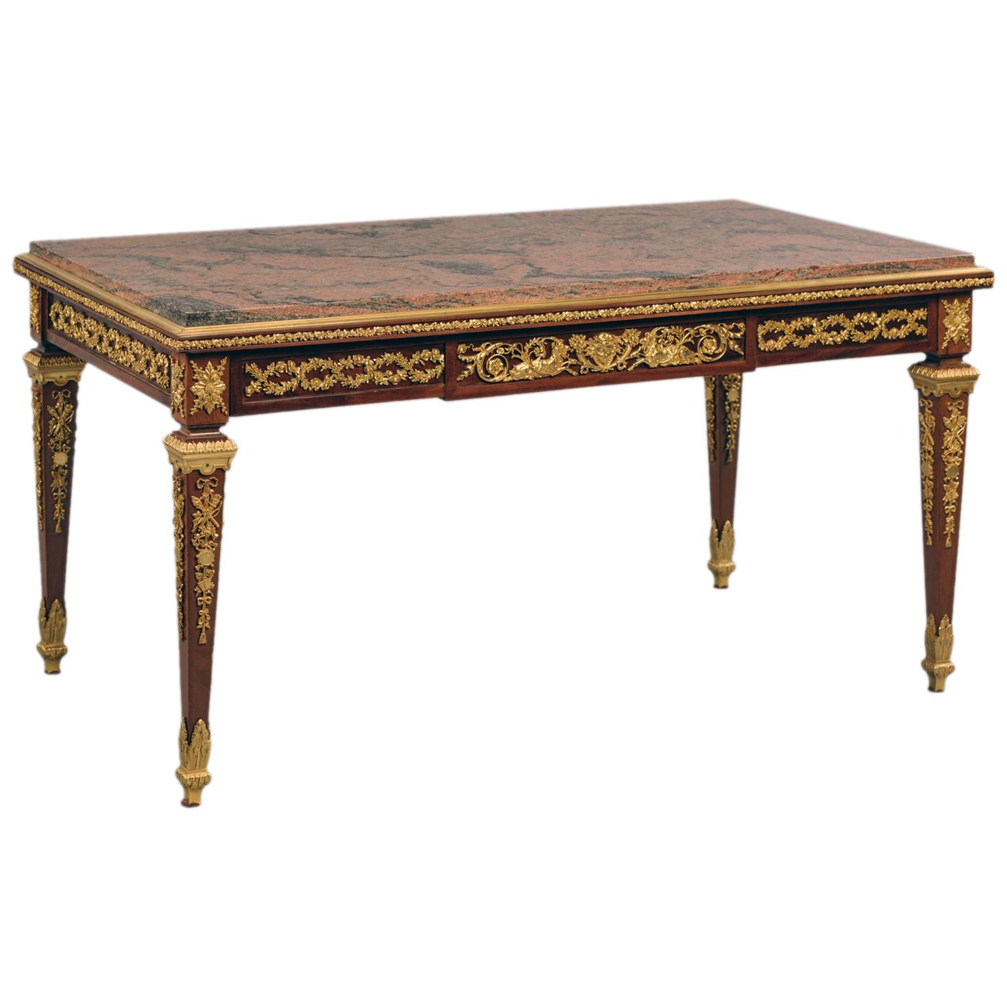 Louis XVI Style Gilt Bronze Mounted Table with a Marble Top. French, c 1890
