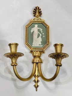 Louis XVI Style Gilt Bronze Sconces with Wedgwood Jasperware Plaques