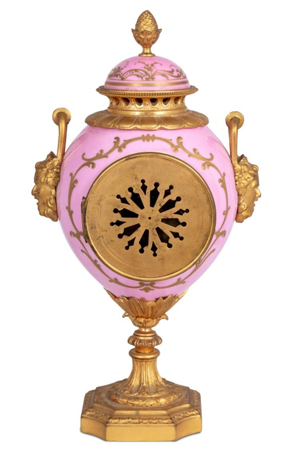 French Louis XVI Style Gilt Bronze Sevres Clock Set, 3 For Sale