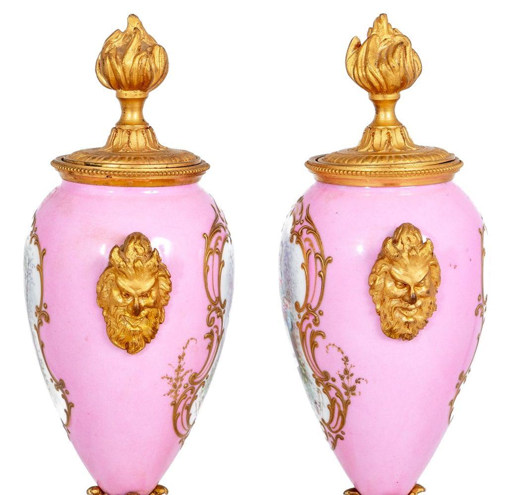 19th Century Louis XVI Style Gilt Bronze Sevres Clock Set, 3 For Sale