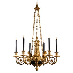Lustre à six lumières de style Louis XVI en bronze doré «aux Termes »