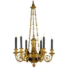Lampadario a sei luci 'aux Termes' in stile Luigi XVI, dorato-bronzo
