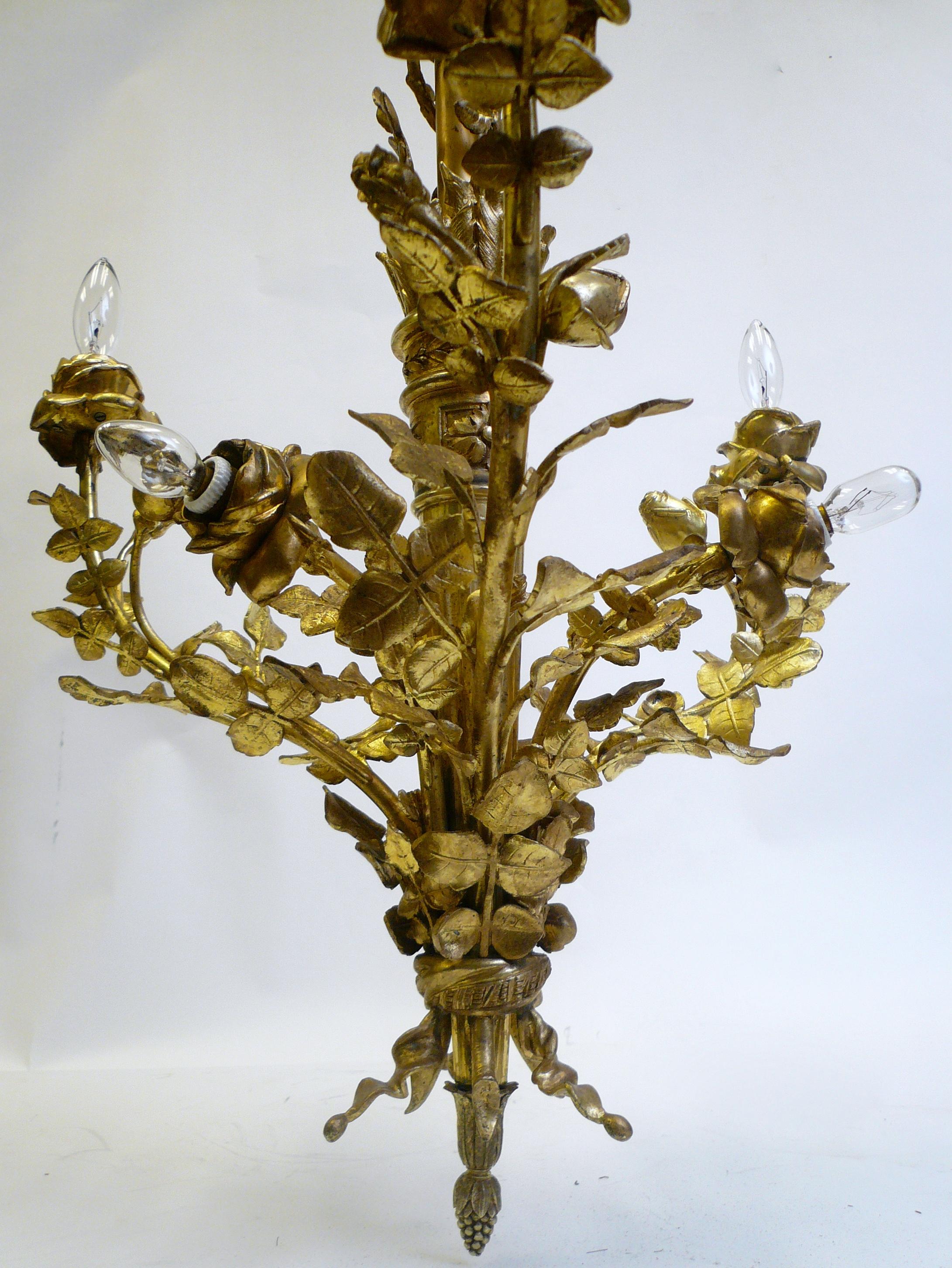 Louis XVI Style Gilt Bronze Six-Light Floral Chandelier 5