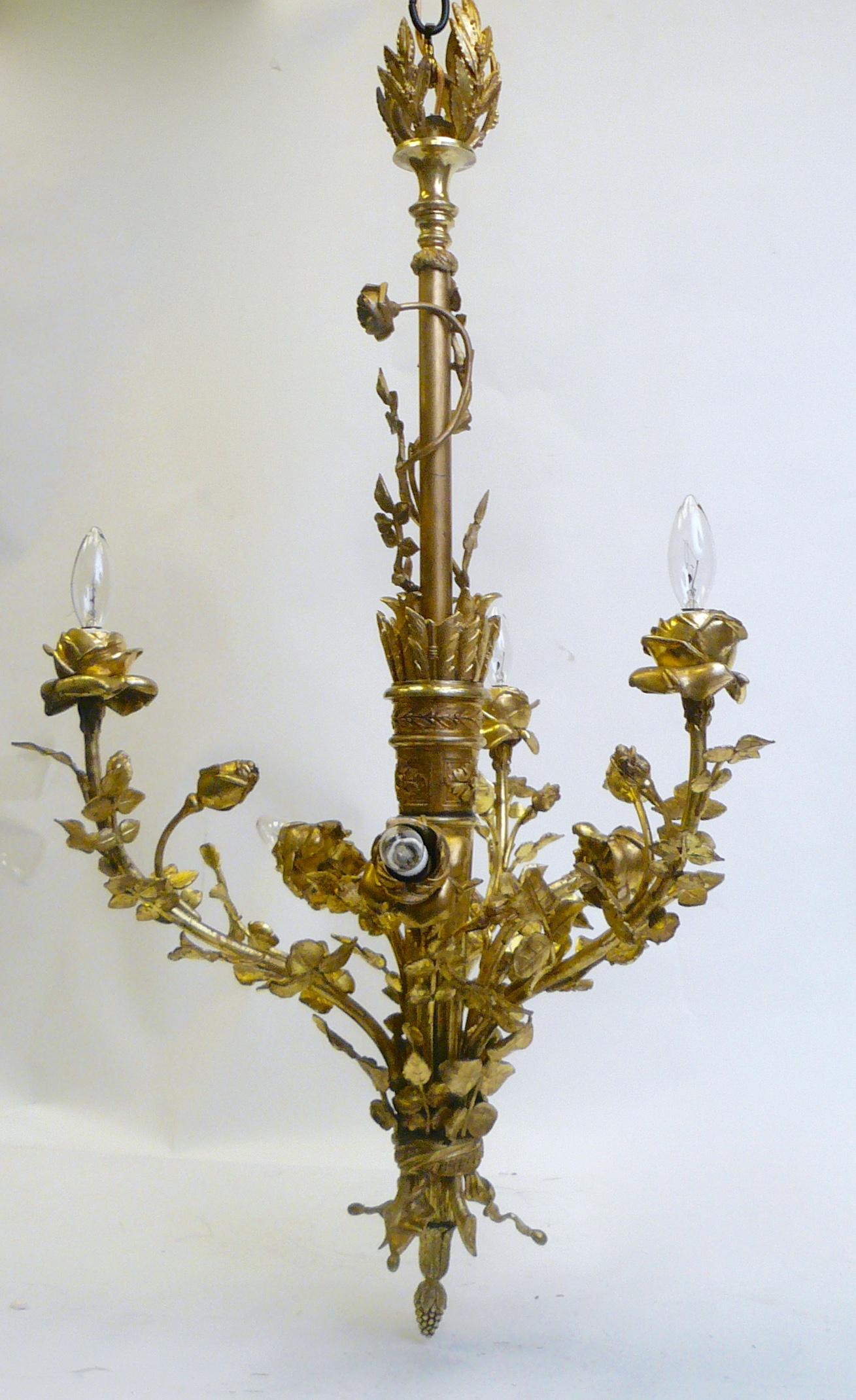 Louis XVI Style Gilt Bronze Six-Light Floral Chandelier 6
