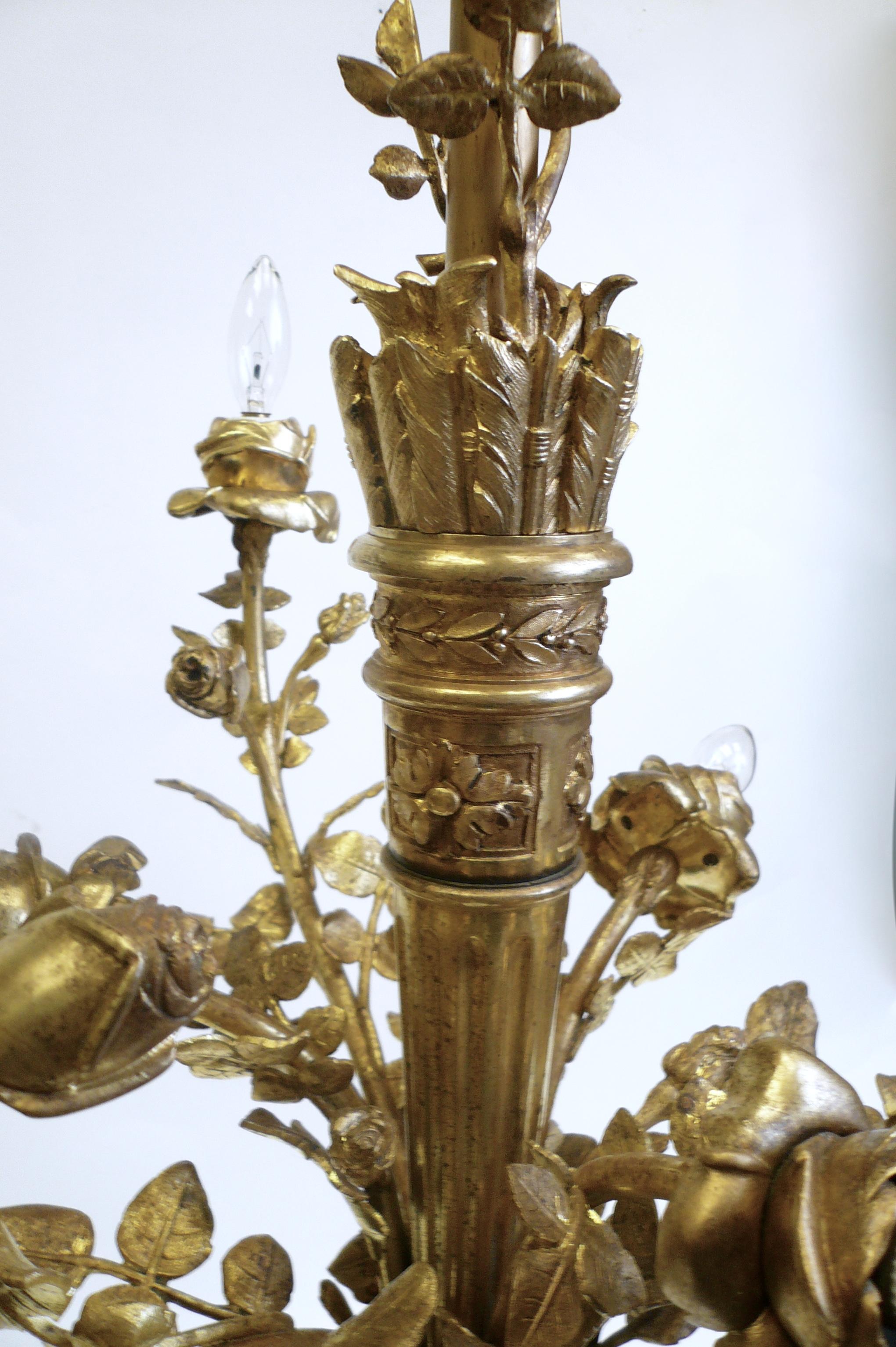 18th Century Louis XVI Style Gilt Bronze Six-Light Floral Chandelier