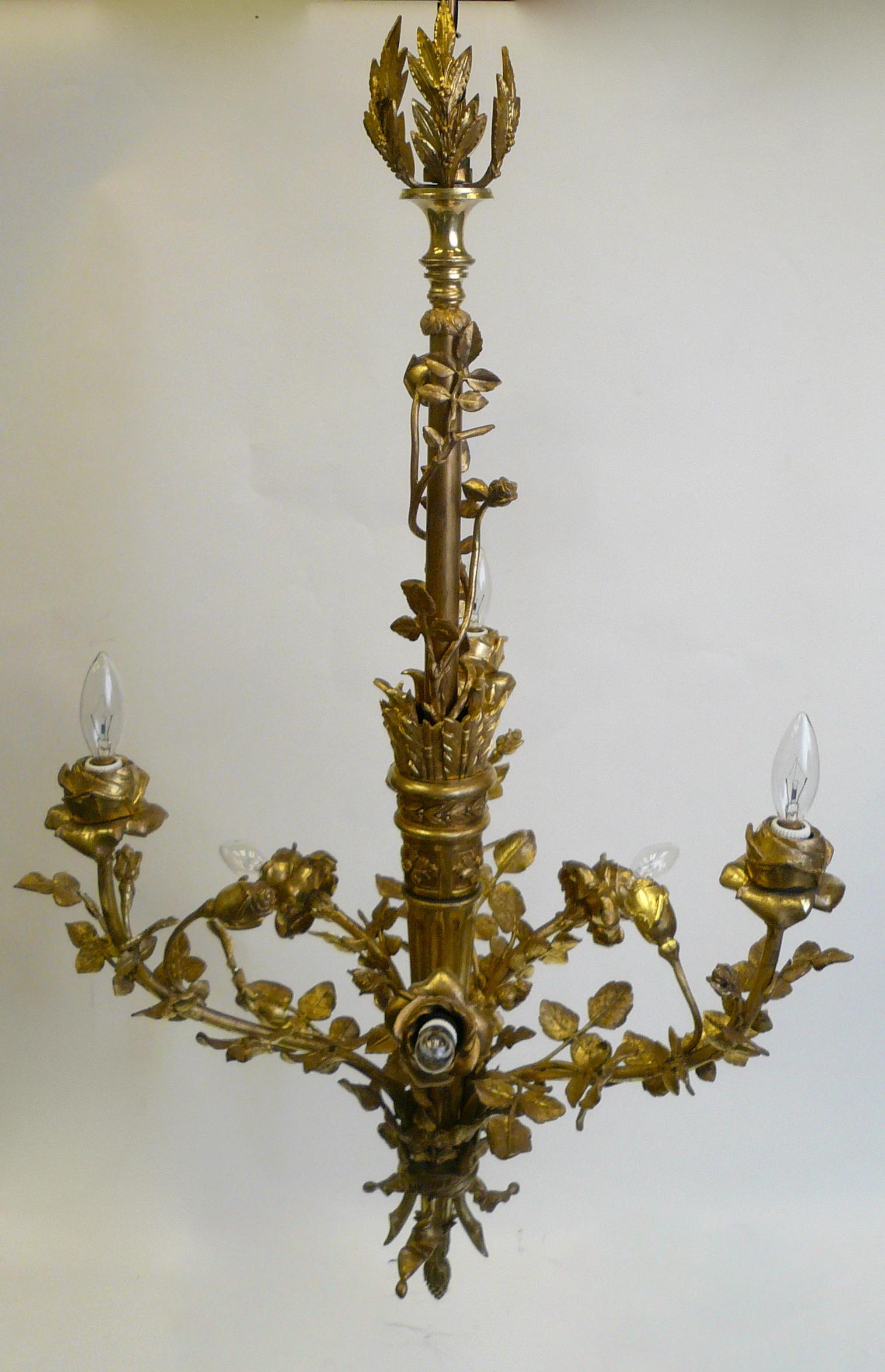 Louis XVI Style Gilt Bronze Six-Light Floral Chandelier 1